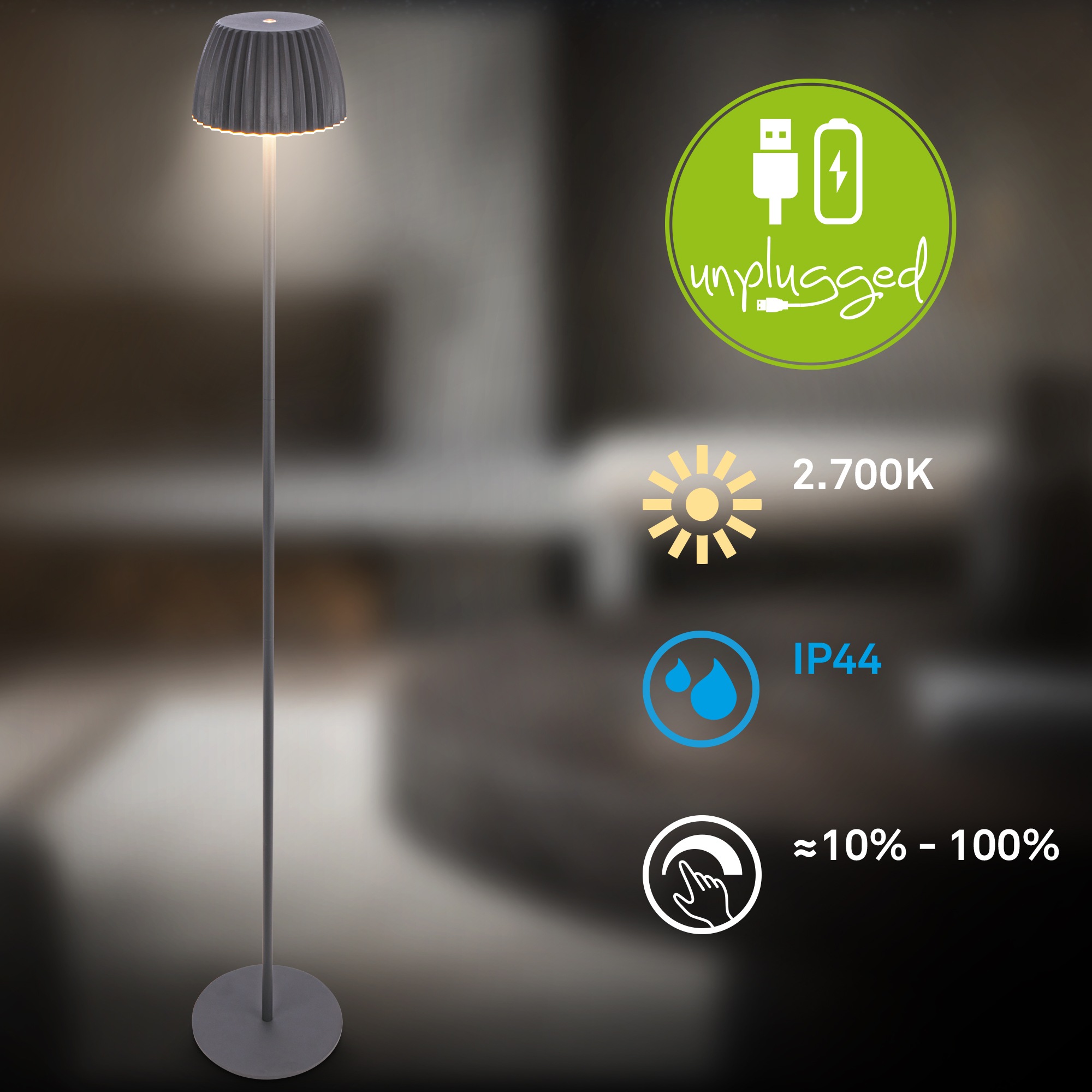 Briloner Leuchten LED Stehlampe »Akku LED Stehleuchte Riffle«