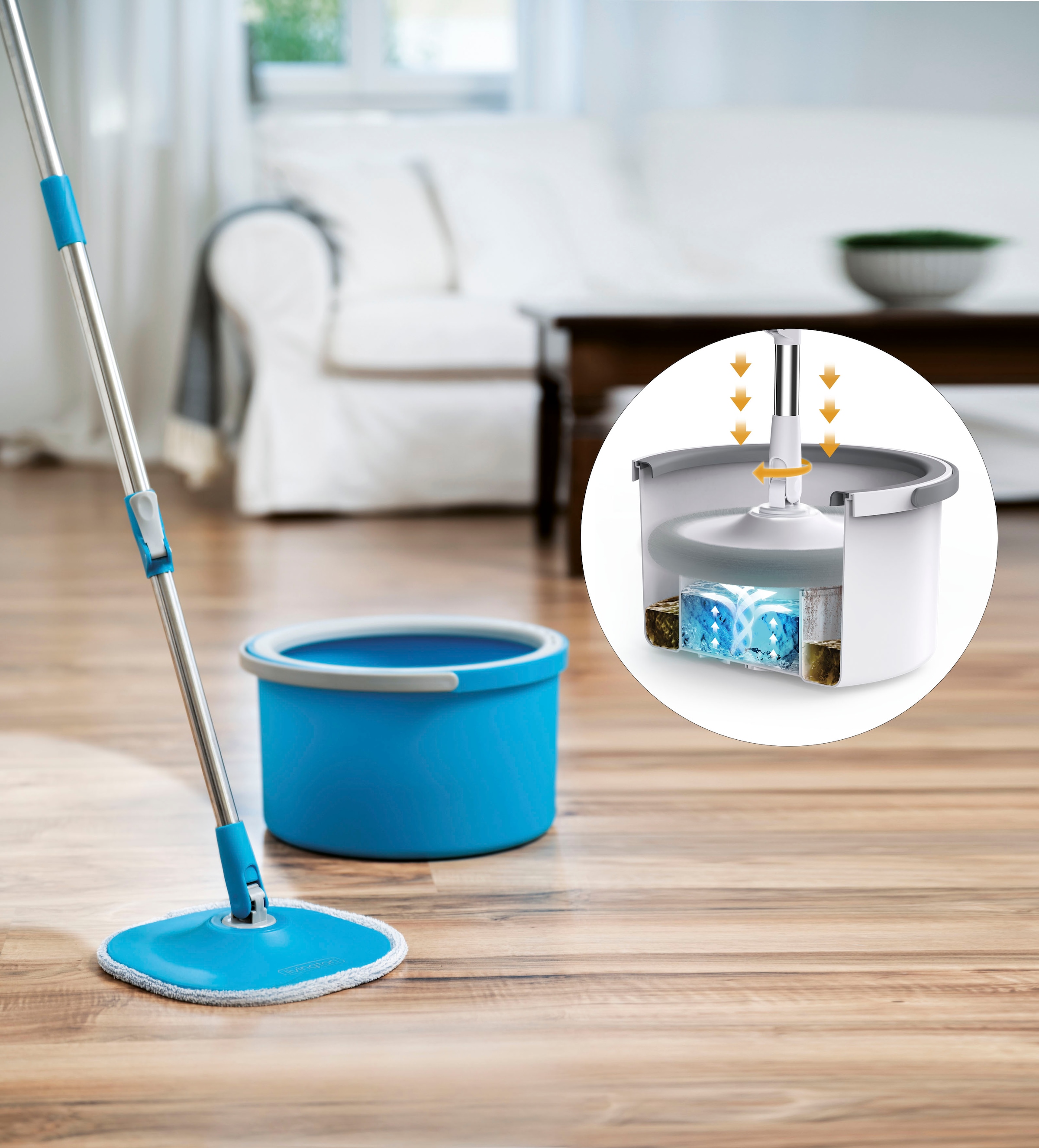 MediaShop Bodenwischer-Set »Livington Clean Water Spin Mop«, (Set, 1 St.)