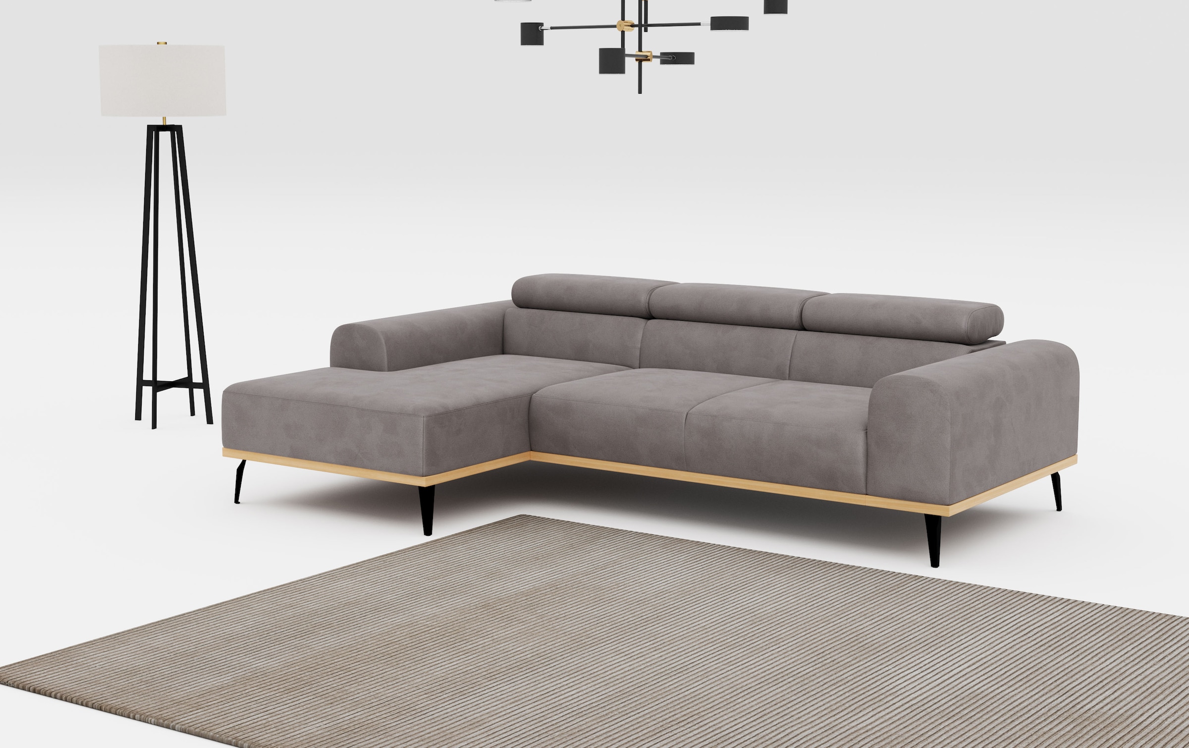 Places of Style Ecksofa »Carlo L-Form«, mit Kopfteilverstellung & Holz-Rahmenoptik, optional Relaxfunktion