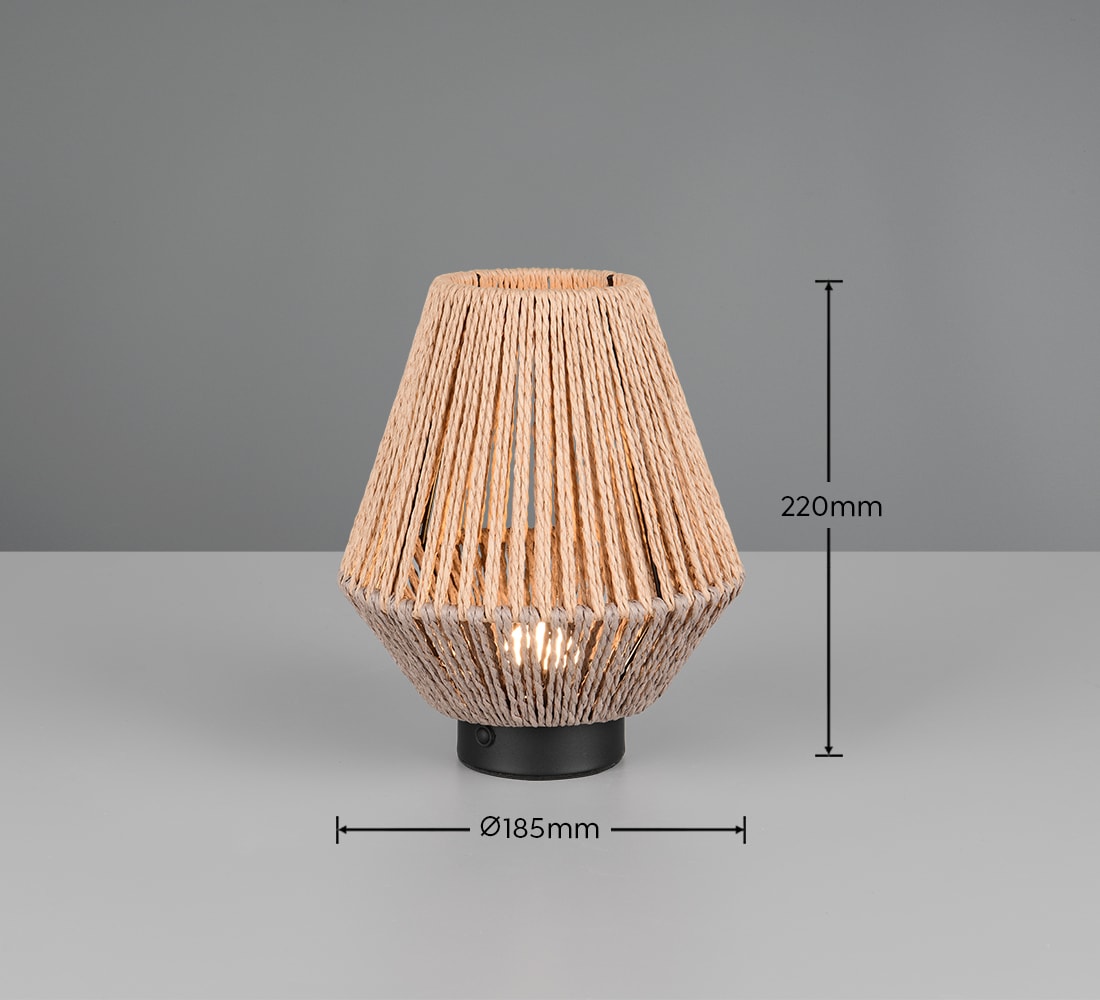 REALITY Leuchten LED Tischleuchte »LIRA, Akku Tischlampe USB Ladeanschluss, 1,5W 140 Lumen 3000K warmweiß« LED-Board 1 Stk. Warmweiß Lampenschirm aus Papiergarn, Touchdimmer, max 8h Akkulaufzeit