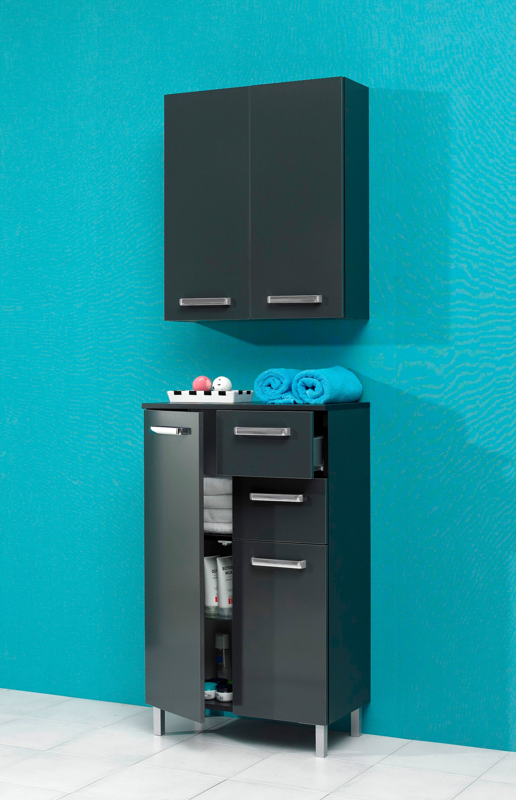 Saphir Unterschrank »Quickset Badschrank mit 2 Türen, 2 Schubladen, 60 cm breit« Badezimmer-Unterschrank inkl. Türdämpfer, Griffe in Chrom Glanz