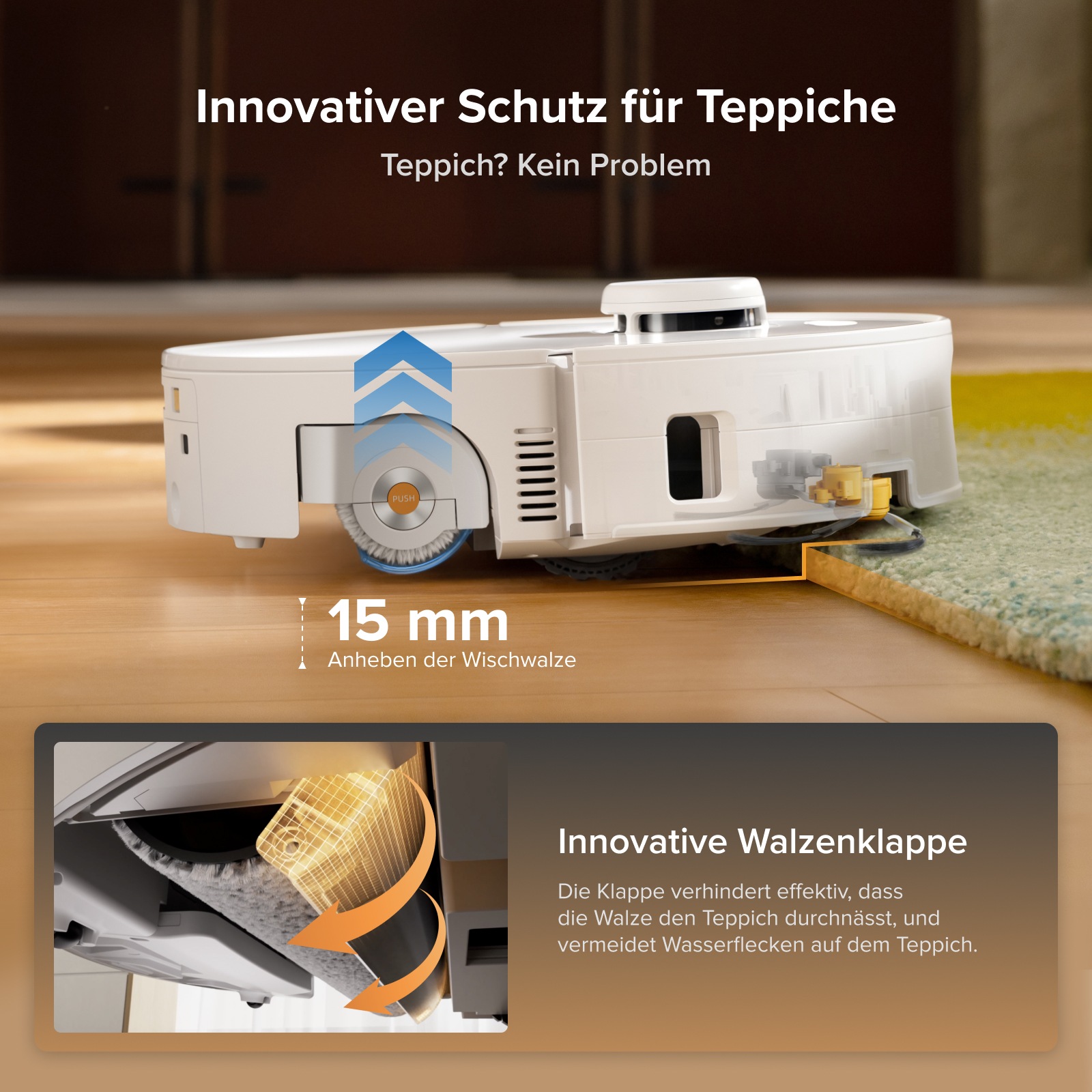 Roborock Saugroboter »Qrevo Curv 2 FlowX, White« Automatische Teppichschutz‑Walzenklappe