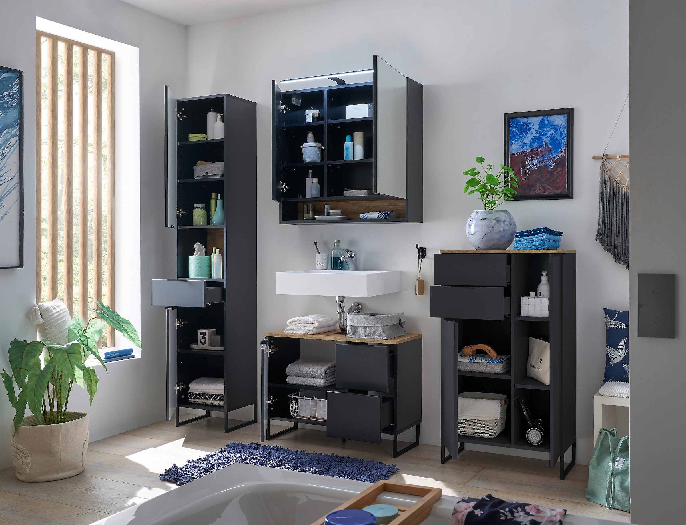 BASIC by Balculina Waschbeckenunterschrank »Denver Waschbeckenunterschrank, Badezimmerschrank BxHxT 80x60x35«, (1 St.), Breite 80 cm, Tür L/R montierbar, Softclose
