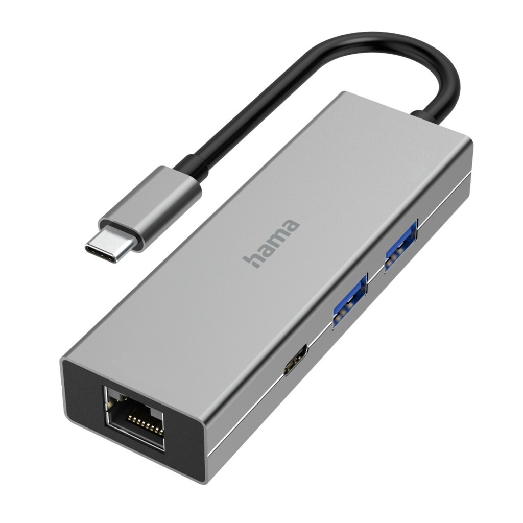 Hama USB-Adapter »USB-C Hub Multiport, 2x USB-A, USB-C, LAN/Ethernet, Notebook Laptop«, USB-C zu USB-C-RJ-45 (Ethernet)-USB Typ A