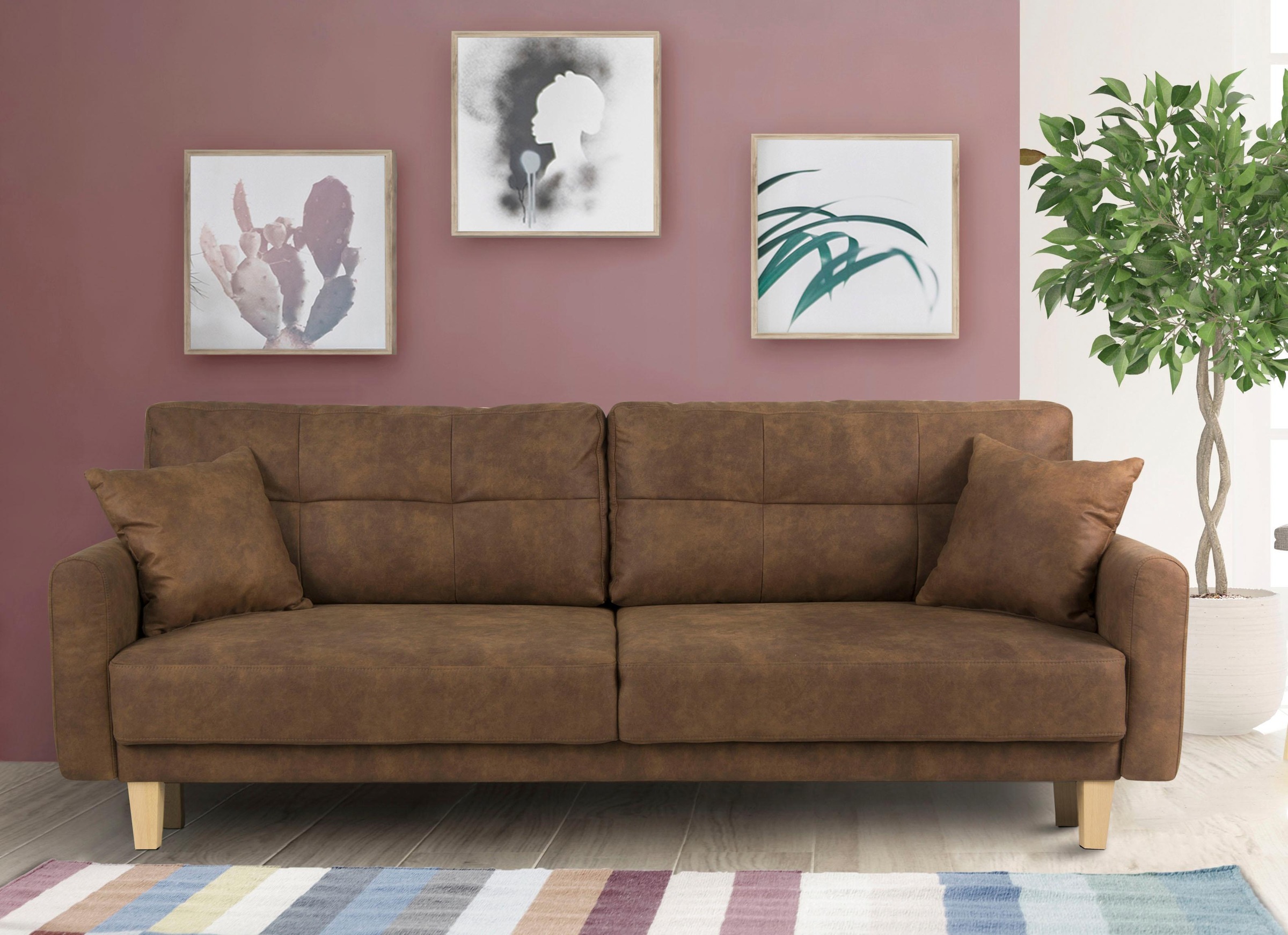 Home affaire 3-Sitzer »TRIPLO optionale Schlafsofa mit Bettkasten, Maße B/T/H: 215/100/89 cm«, Wahlweise Bettfunktion - Liegefläche 145x191 cm, Rücken-, Zierkissen