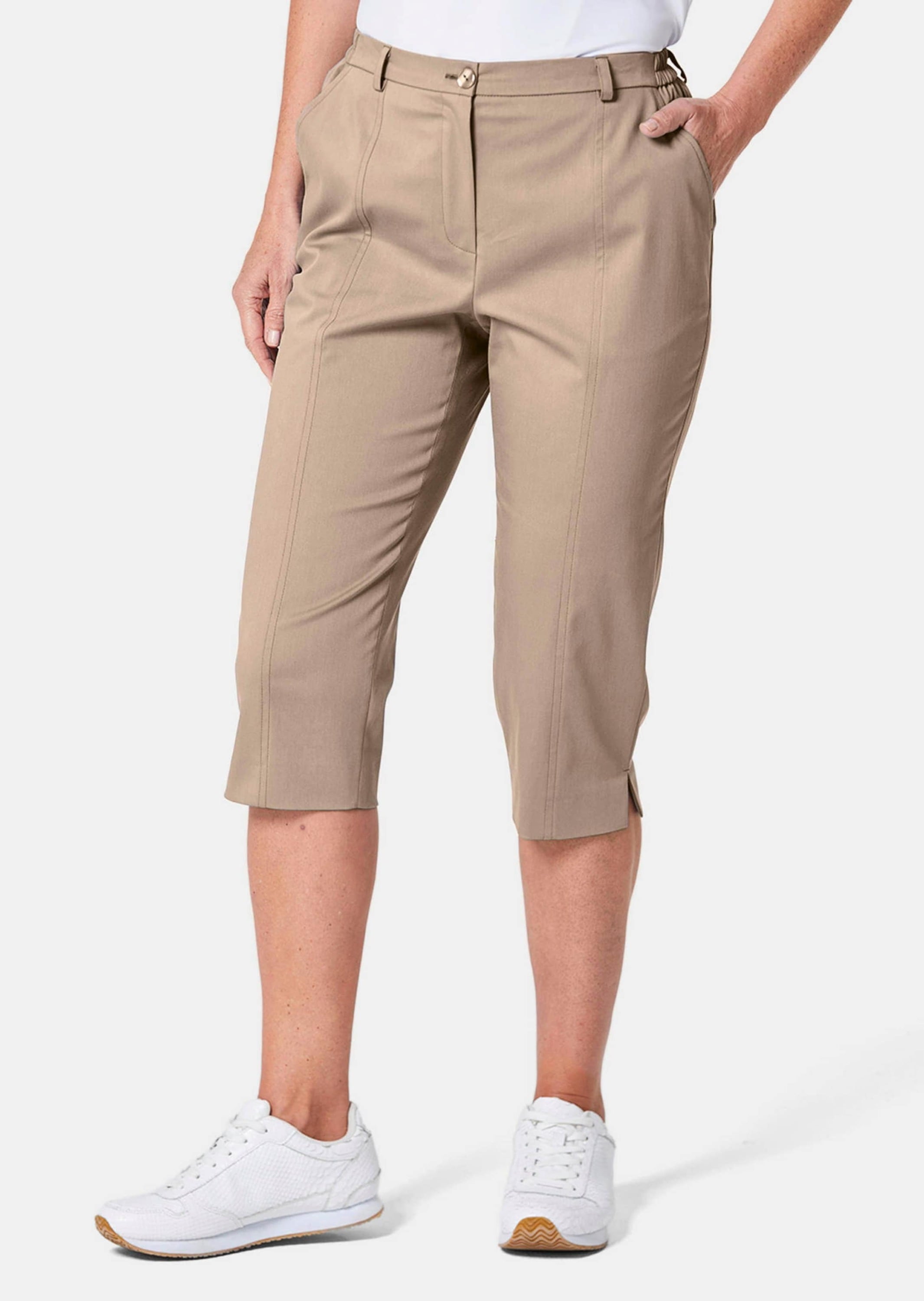 GOLDNER Caprihose »Kurzgröße Sportive Capri-Hose aus Satin«