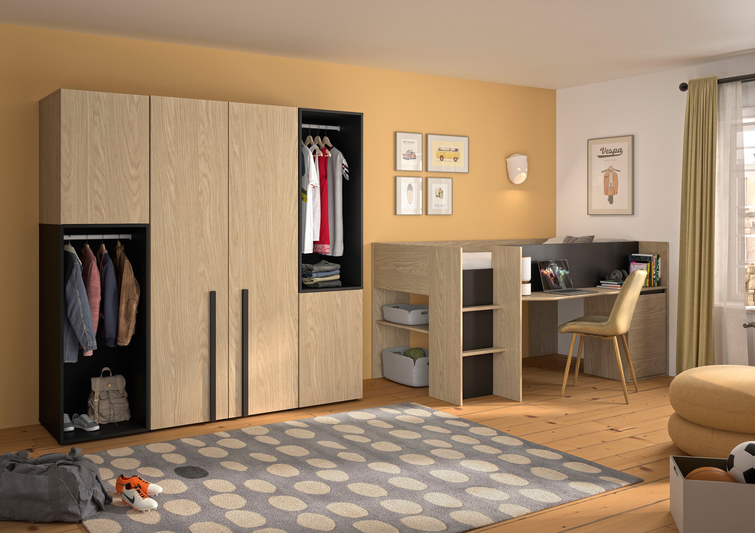 Gami Schlafzimmer-Set »NAEL SET N°2 4tlg« Set, 4 Stk. tlg. Praktisches Bett und sehr geräumigem Stauraum