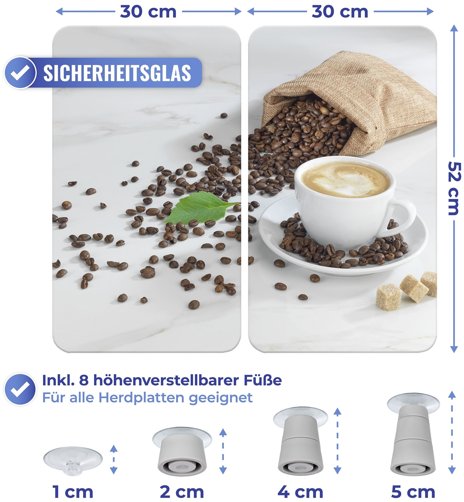 Maximex Herd-Abdeckplatte »Universal Modell CAFÉ AROMATICA«, (Set, 2 tlg.), für Induktions-, Glaskeramik-, Elektro- und Gasherde, höhenverstellbar