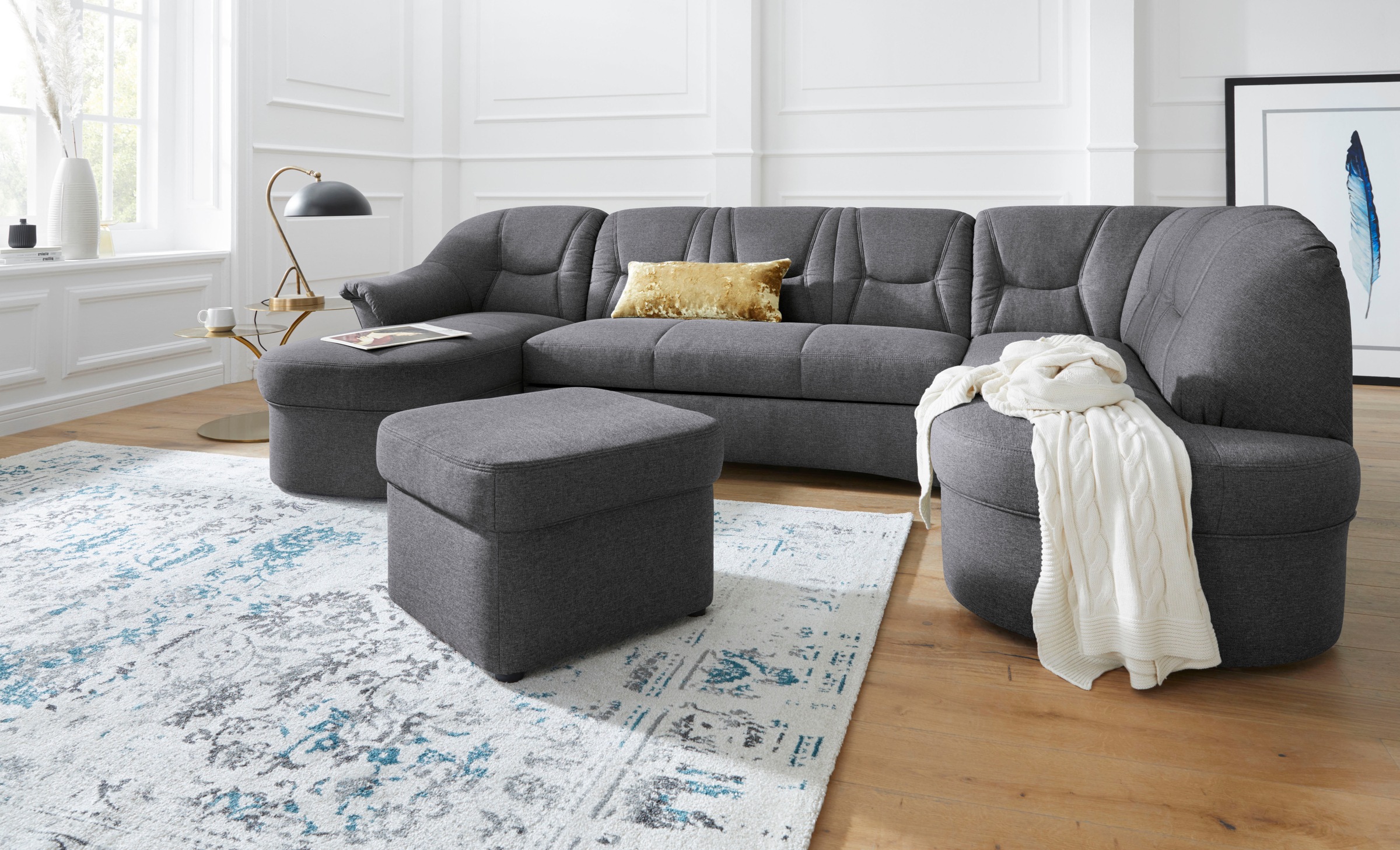 DOMO collection Wohnlandschaft »Sarafina, zeitlos und komfortabel, optional mit Federkern, U-Form« wahlweise mit Bettfunktion