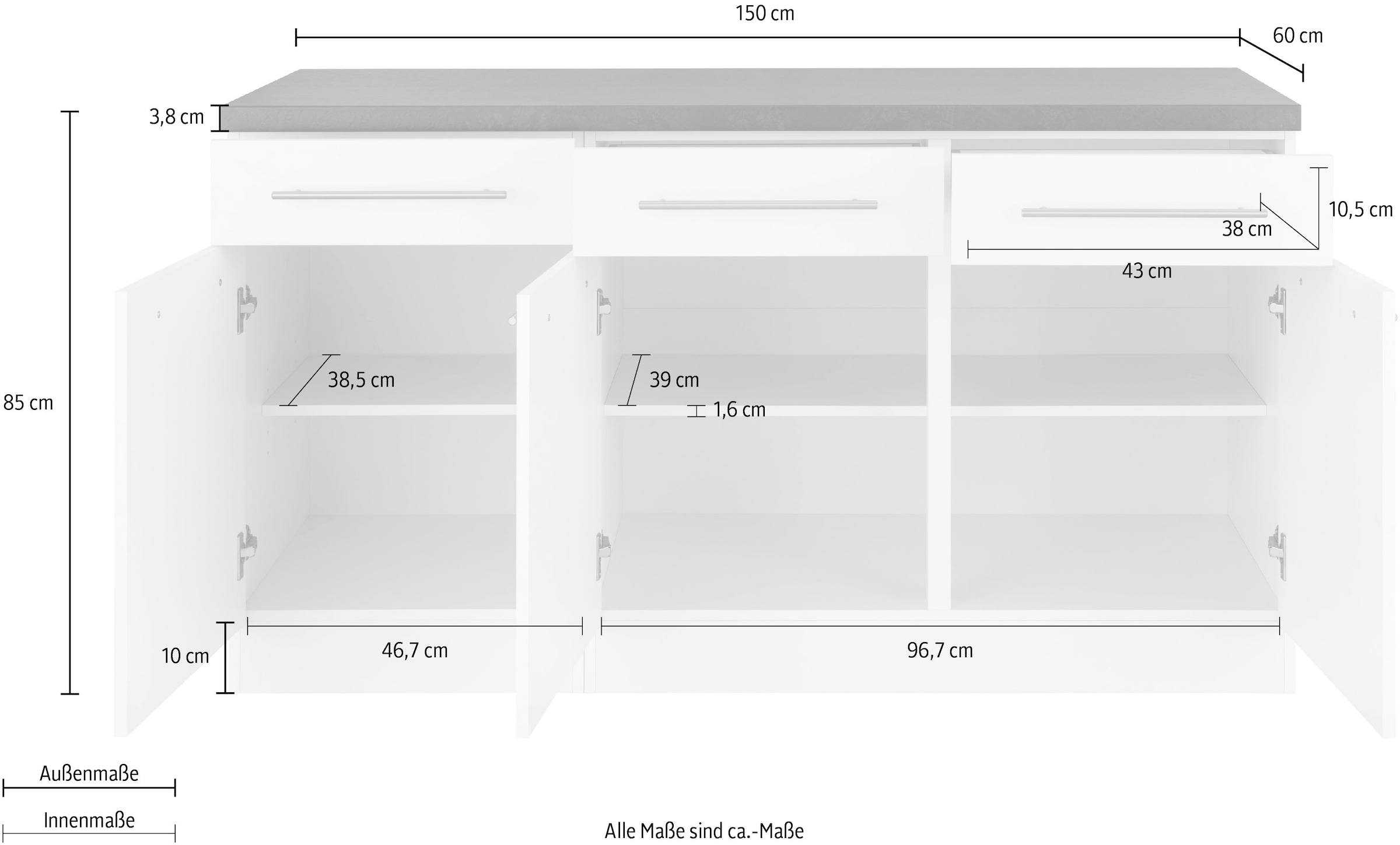 wiho Küchen Unterschrank »Unna«, 150 cm breit kaufen bequem