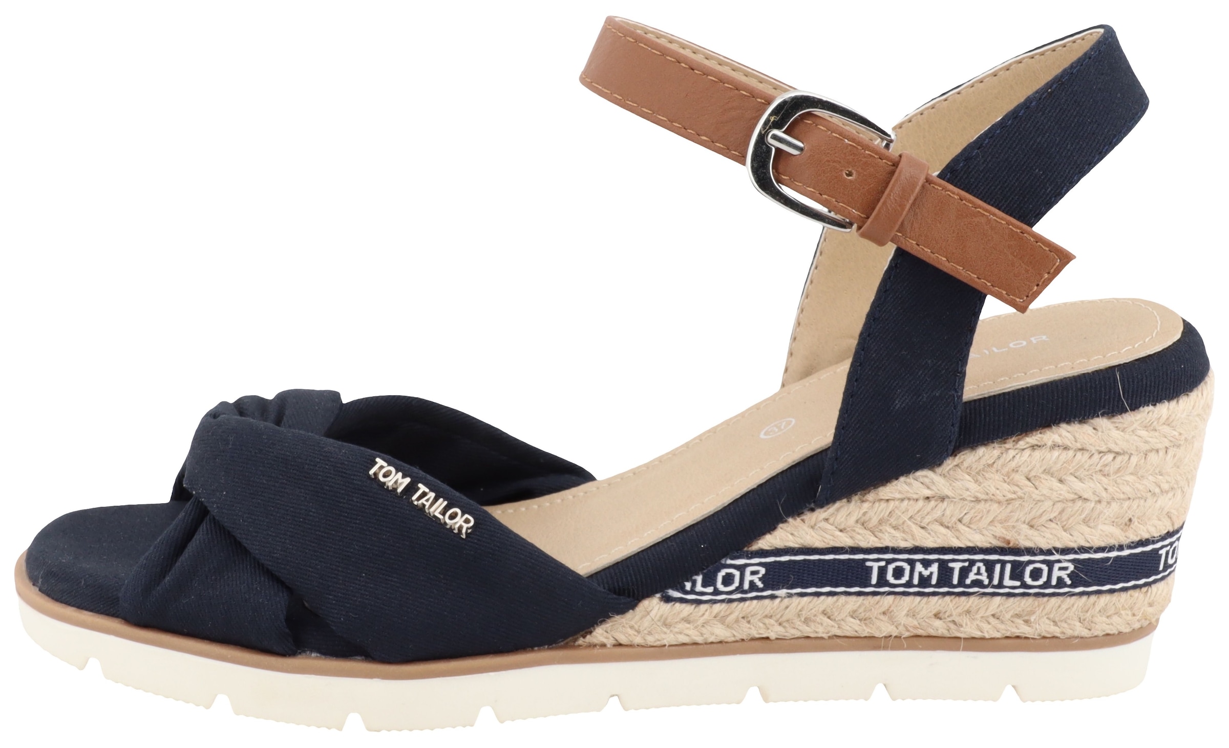 TOM TAILOR Keilsandalette »Isabel«  Riemchensandale, Sommerschuh mit Logoschriftzug im Absatz