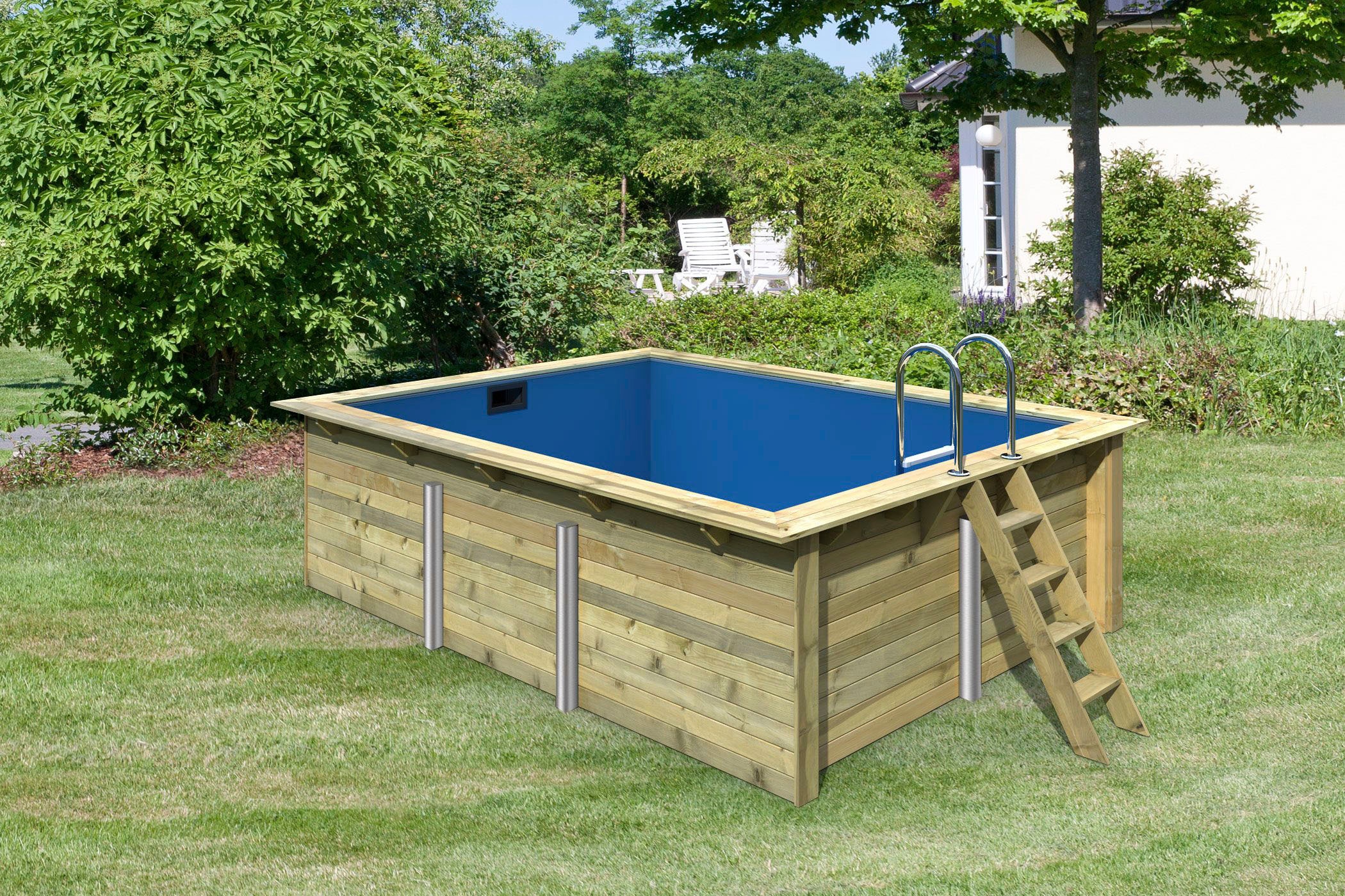 Karibu Rechteckpool »Holzpool Roma BxLxH: 353x400x124 cm«, (Set, 6 tlg.), 44 mm kesseldruckimprägniertes Fichtenholz