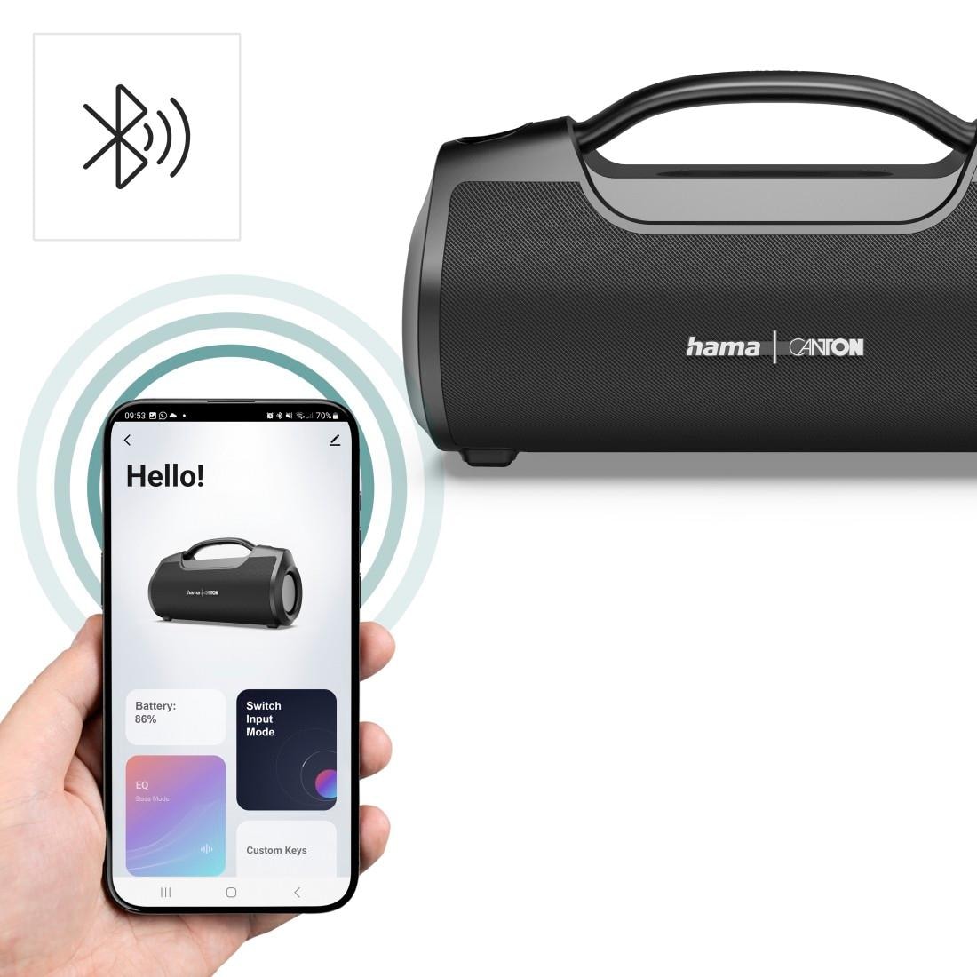 Hama Bluetooth-Lautsprecher »Bluetooth-Lautsprecher 60W (App, Party Box wasserfest IPX6, PowerPack)« (A2DP Bluetooth App-Steuerung | Kabellos | Powerbank 160 W) Outdoor, tragbar, App-Steuerung, kabellos, Ladefunktion