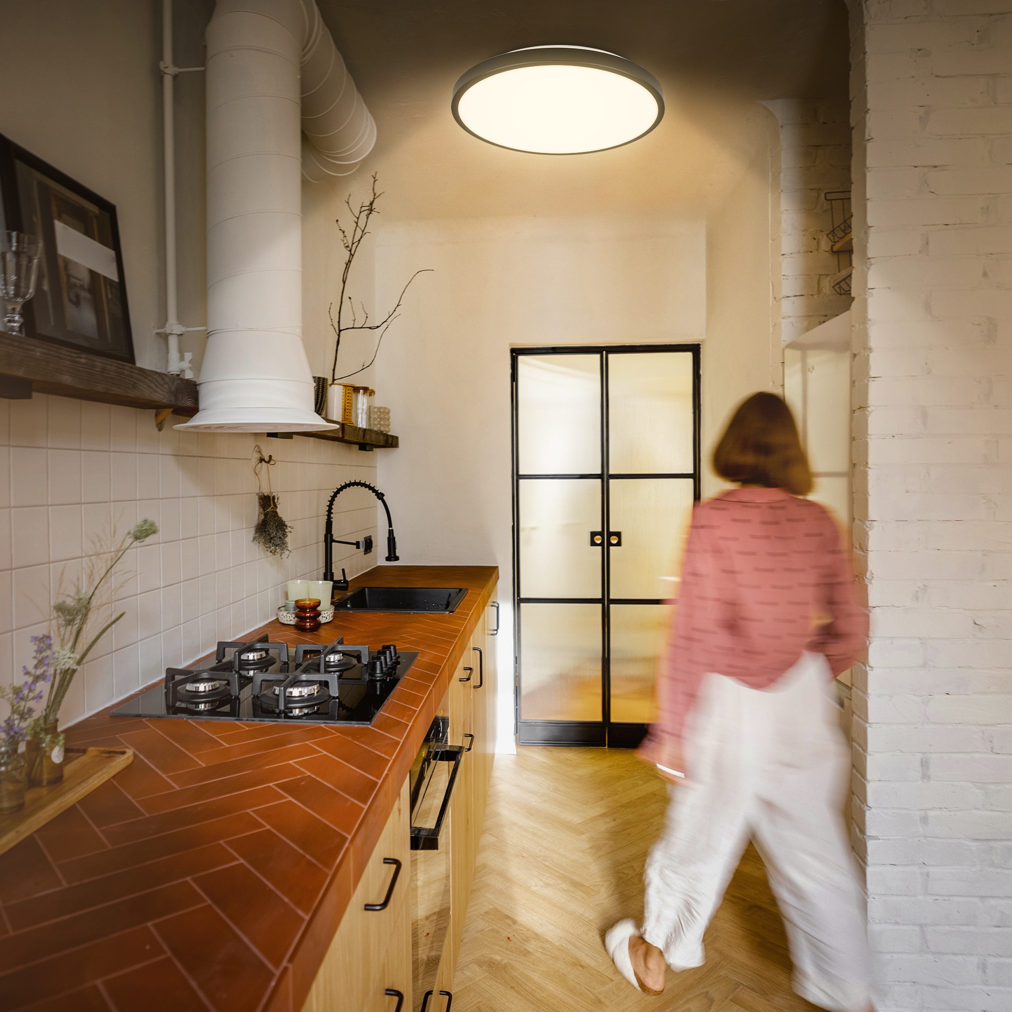 B.K.Licht LED Deckenleuchte »BK_DL1615 Bad Deckenlampe mit Bewegungsmelder, 3m Reichweite« LED-Modul 1 Stk. Warmweiß 120° Erfassungswinkel, IP54, 13W, 1.300 Lm, 3.000K, Ø27cm, Schwarz