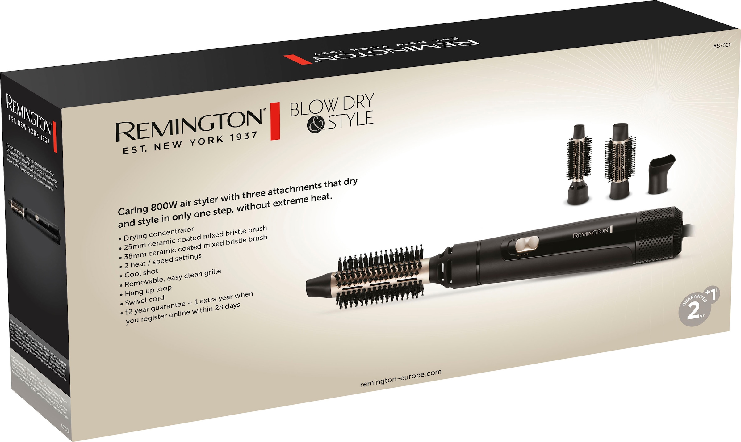 Remington Warmluftbürste »Blow Dry & Style AS7300«, 3 Aufsätze}, 800 Watt  (Airstyler / Rund-& Lockenbürste) für kurze-mittellange Haare mit 3 Jahren  XXL Garantie
