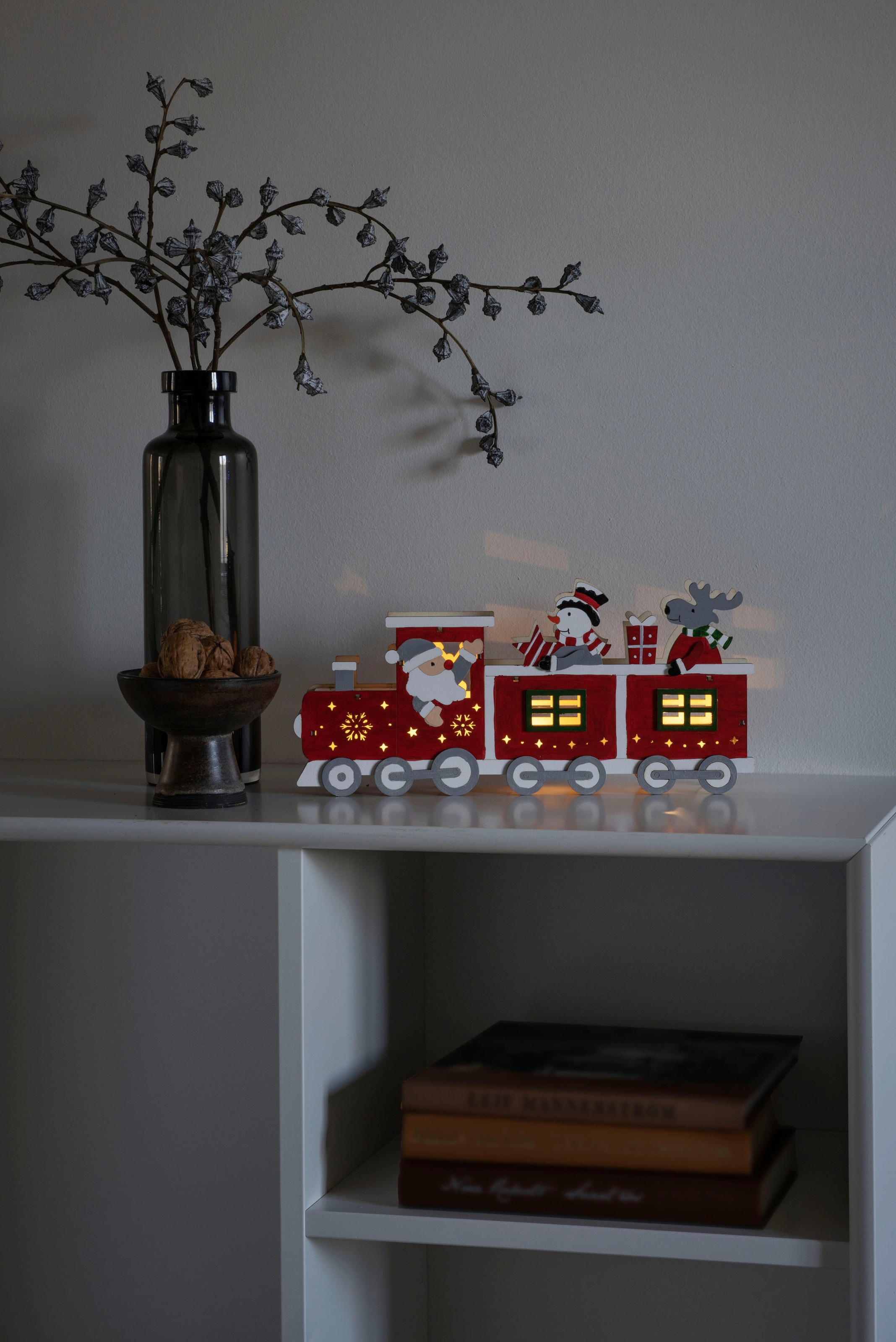 KONSTSMIDE LED Dekofigur »Zug«, LED Holzsilhouette 6H Timer 3 warm weiße Dioden, batteriebetrieb & USB