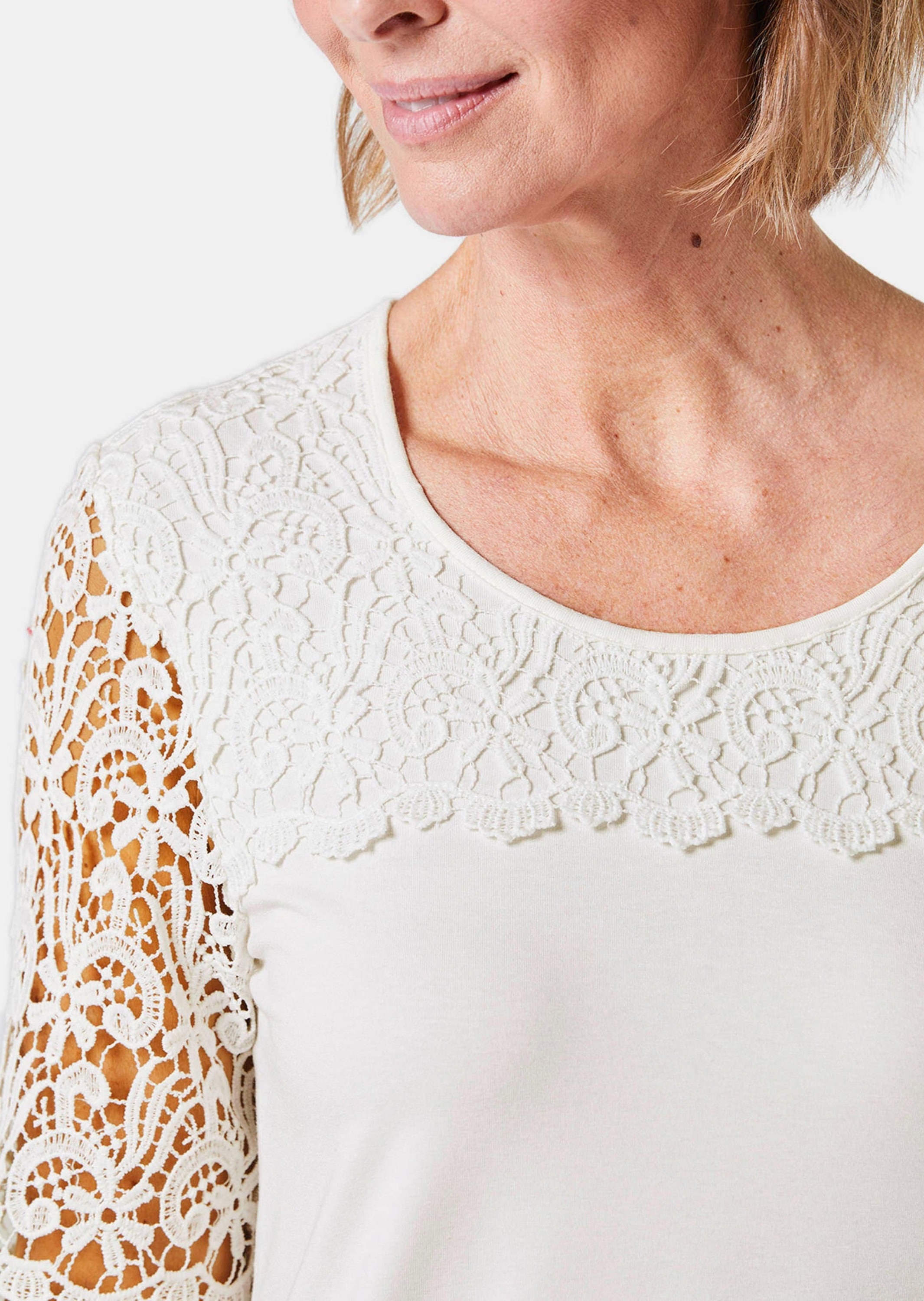 GOLDNER Langarm-Poloshirt »Shirt mit Spitze Shirt mit effektvoller Spitze«