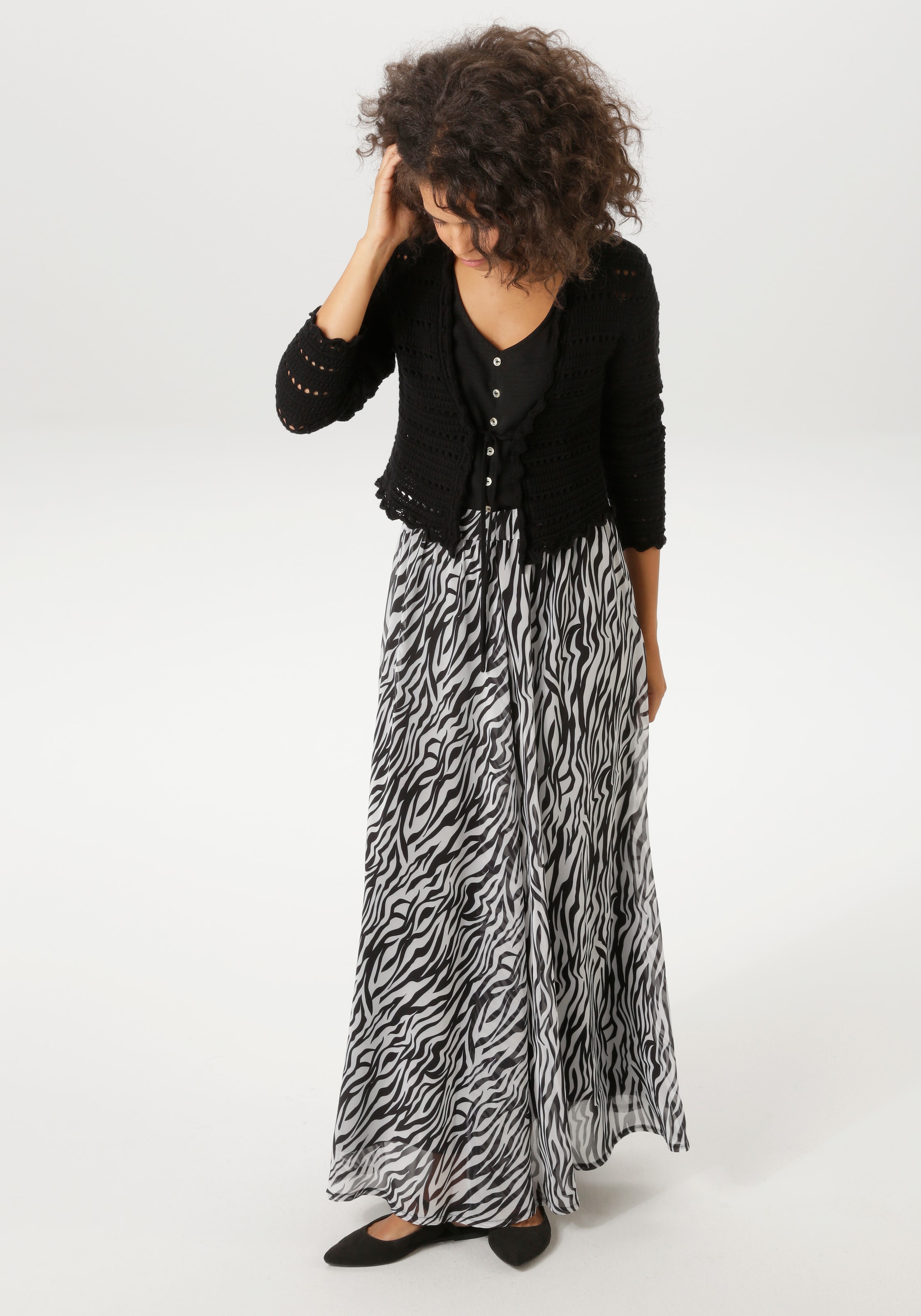 Aniston CASUAL Strickjacke im trendigen Ajour-Muster-Mix