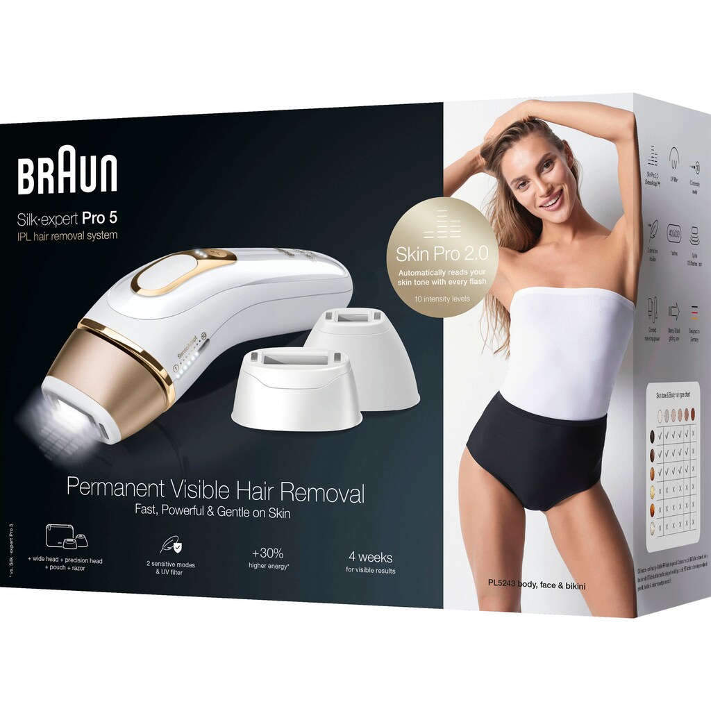 Braun IPL-Haarentferner »Silk-Expert Pro 5 PL5243 IPL«, 400.000 Lichtimpulse, Skin Pro 2.0 Sensor