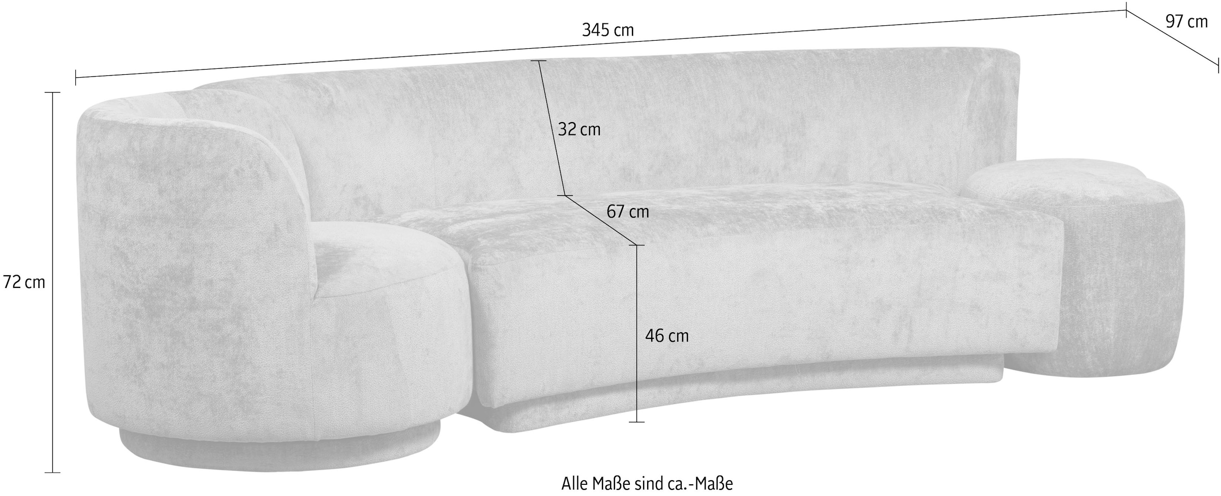 WOOOD Loungesofa »Combi-Popular: Bank + Sessel + Pouf«, Mit grobem Chenille gefüttert, Breite 345 cm