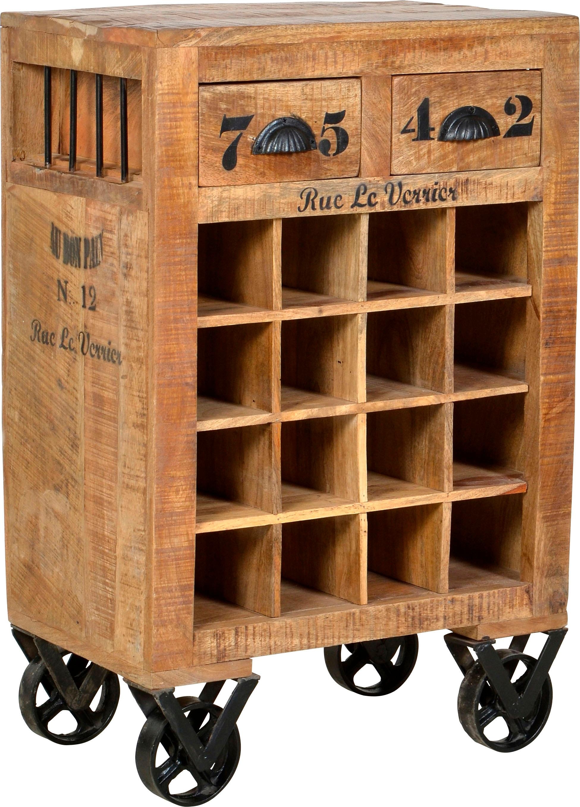 SIT Küchenwagen "Montalcino aus Mangoholz mit Weinregal & 16 Flaschenfächern" Integriertes Flaschenregal für bis zu 16 Weinflaschen
