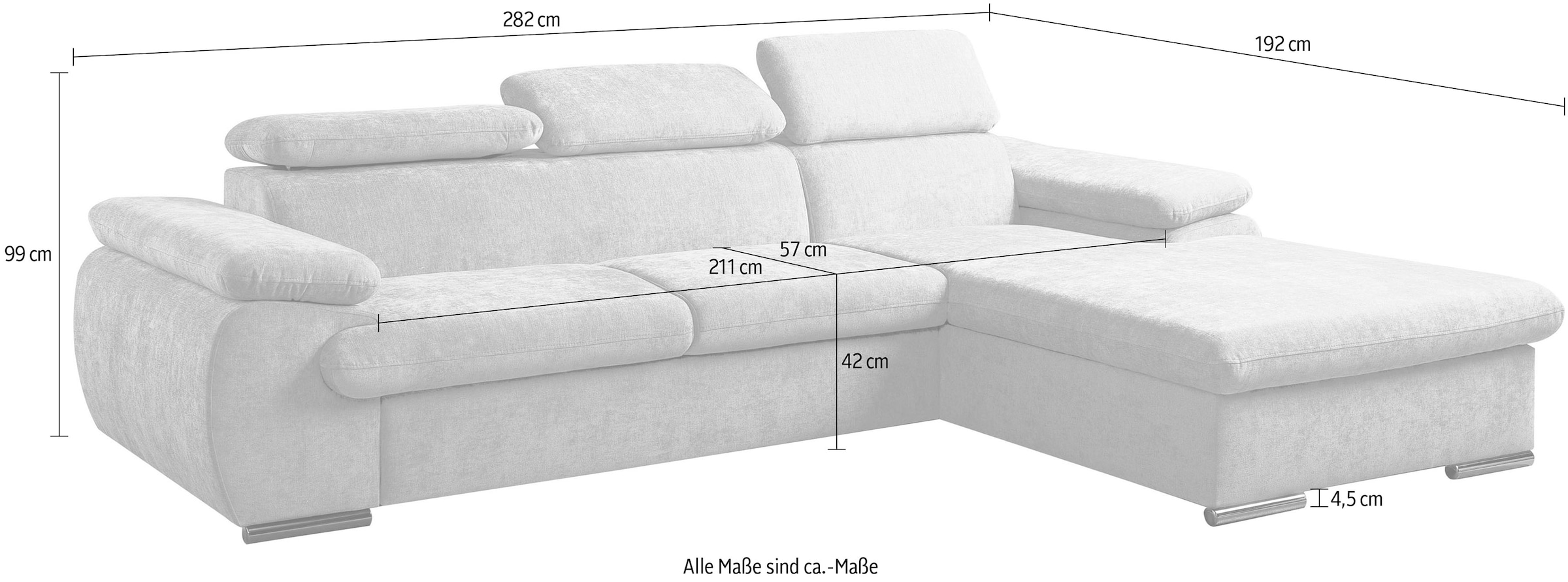 WERK2 Ecksofa »Cosmo modern und bequem, Breite 282cm, L-Form« Eckcouch mit Schlaffunktion, Bettkasten & verstellbaren Kopfteilen