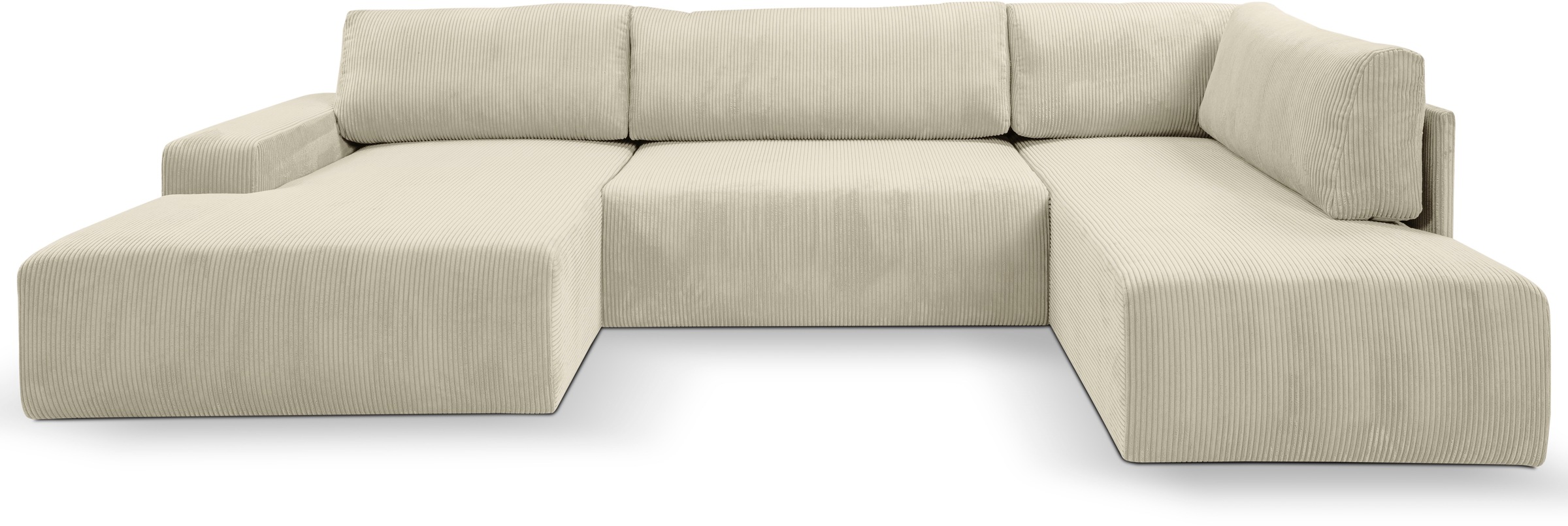 WERK2 Wohnlandschaft »Rotterdam-U, U-Form, in kuschelweichem Cord oder Breitcord«, Design Sofa mit Schlaffunktion & Bettkasten, Cord, Natur