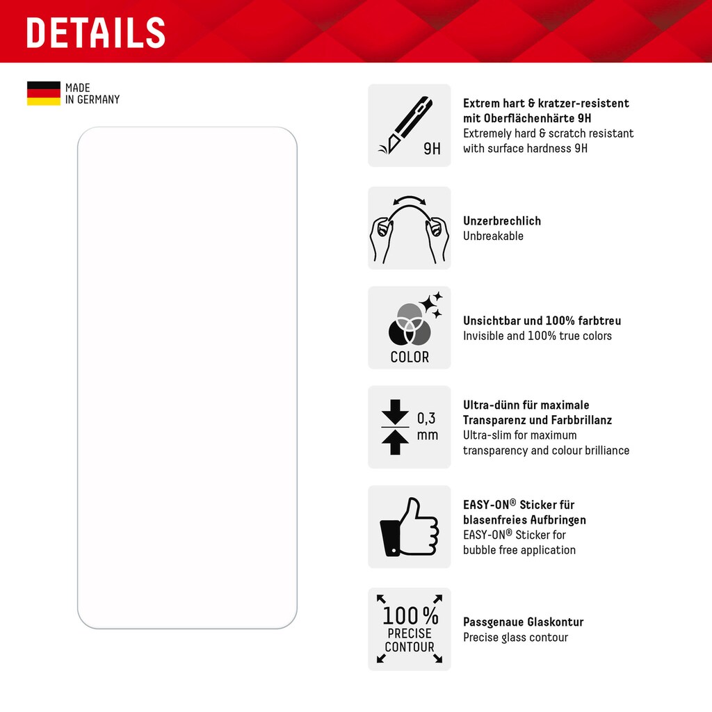 Displex Displayschutzfolie »Smart Glass«, für Xiaomi Redmi 12, Displayschutzfolie Displayschutz kratzer-resistent 9H unzerbrechlich
