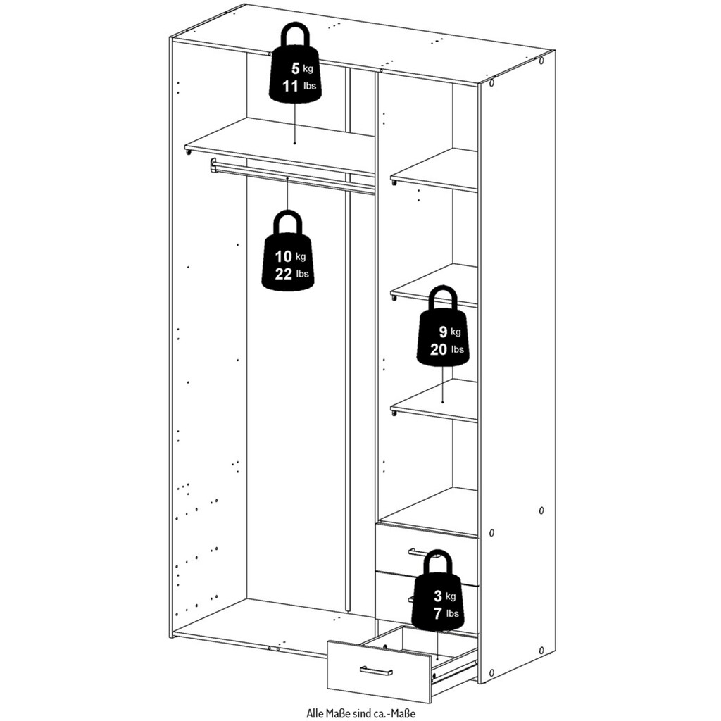 Home affaire Kinderkleiderschrank, Mit viel Stauraum, graue Stangengriffe, Gr. ca. 200,4 x 115,8 x 49,5 cm