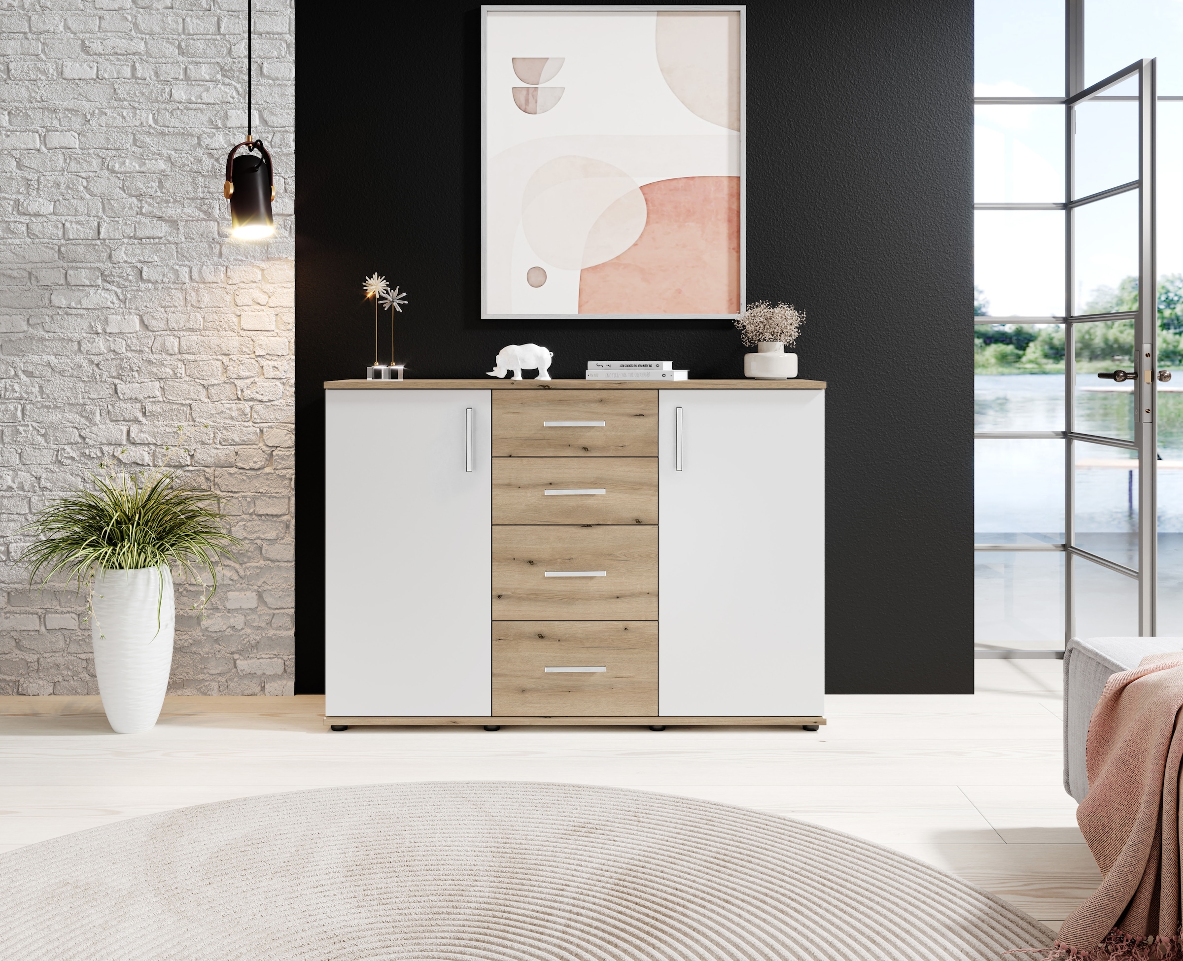 HBZ Kommode »BC-Drift-2, Sideboard Stellmaß 120x84x35 cm«, (1 St.), Sideboard mit 2 Türen, 4 Schubkästen, 2 Einlegeböden