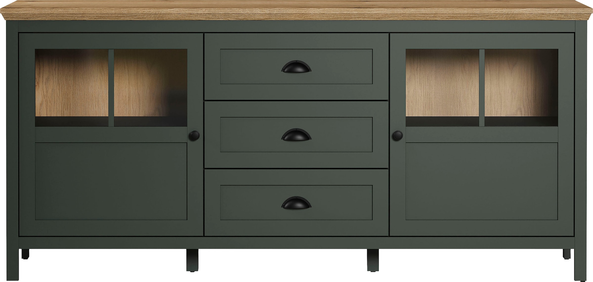 Home affaire Sideboard »Vienna«, (1 St.), Kommode im Landhausstil - Beleuchtung, Glastüren - B/T/H 185/45/86 cm