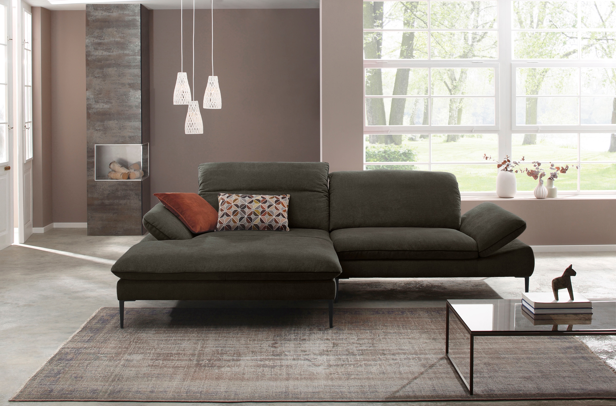 W.SCHILLIG Ecksofa »enjoy&MORE, Designsofa, elegant und bequem, L-Form« Sitztiefenverstellung, Füße schwarz pulverbeschichtet, Breite 294 cm