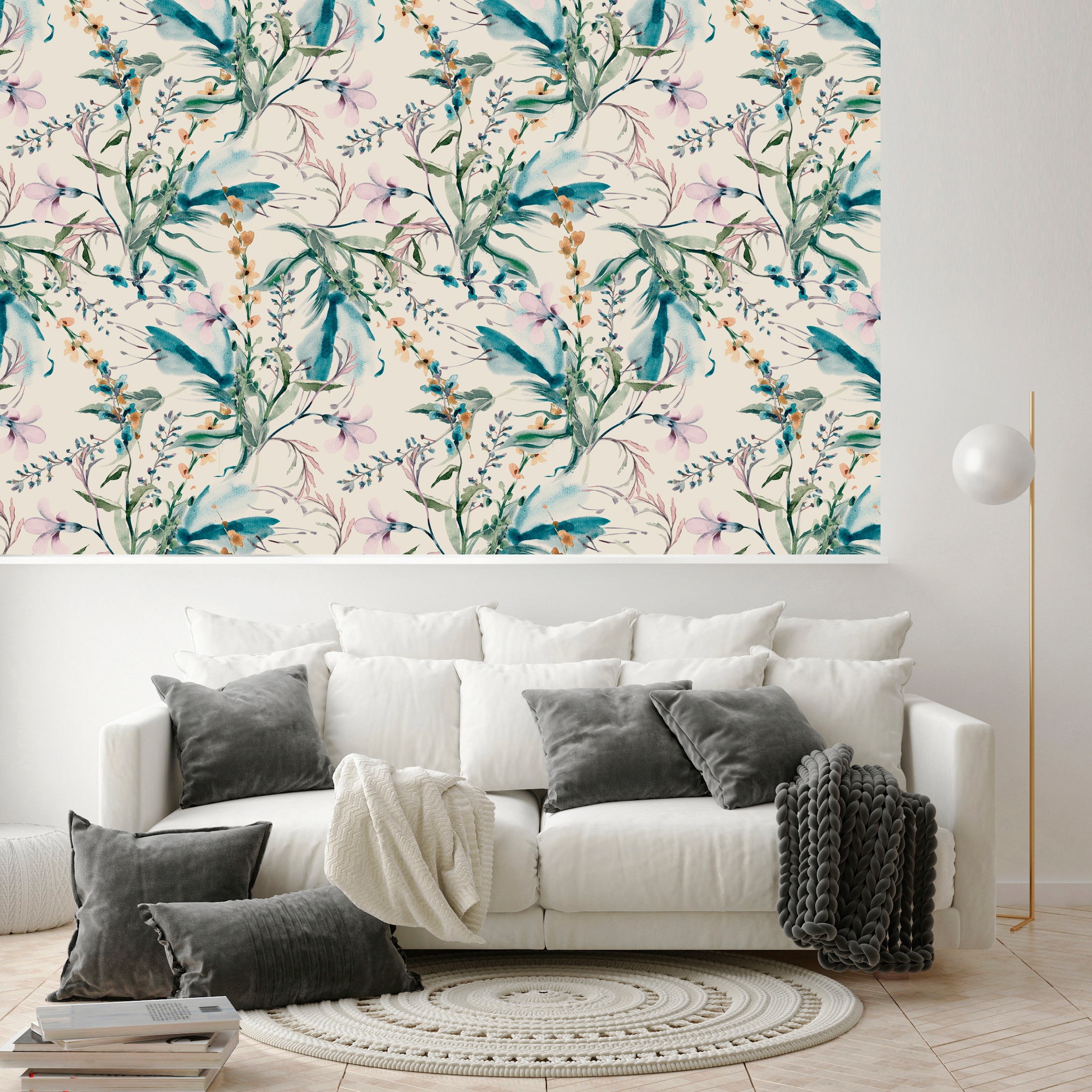 queence Vinyltapete »Karen«, bedruckt-Motiv-botanisch-floral-gemustert-natürlich, 90x250cm, selbstklebend, kinderleichte Anbringung, Sticker