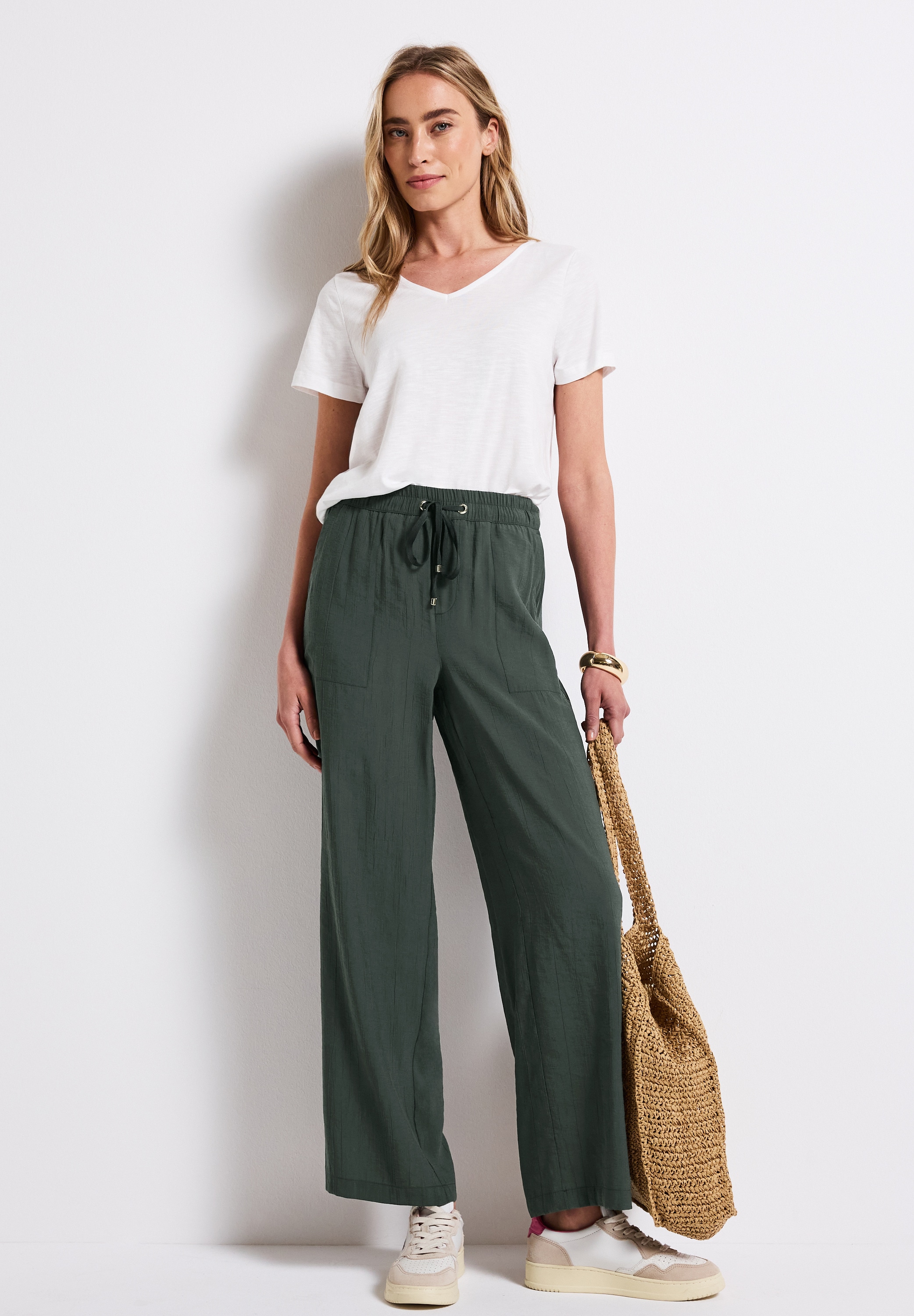STREET ONE Stoffhose, mit Crinkle-Struktur, Wide Leg