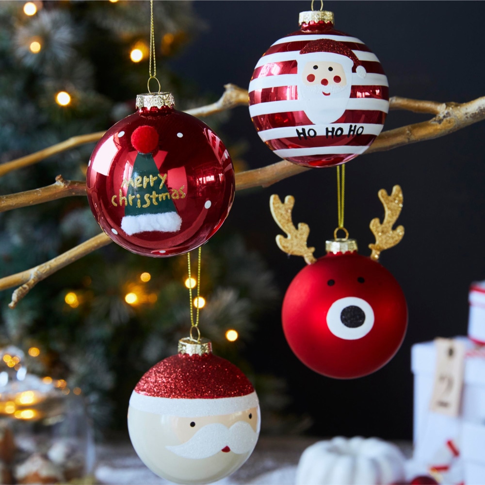 Motiven Weihnachtsbaumkugel mit Christbaumschmuck, St.), online vier 4 Schneider kaufen »Funny, (Set, verschiedenen rot, Christbaumkugeln Weihnachtsdeko Glas«,