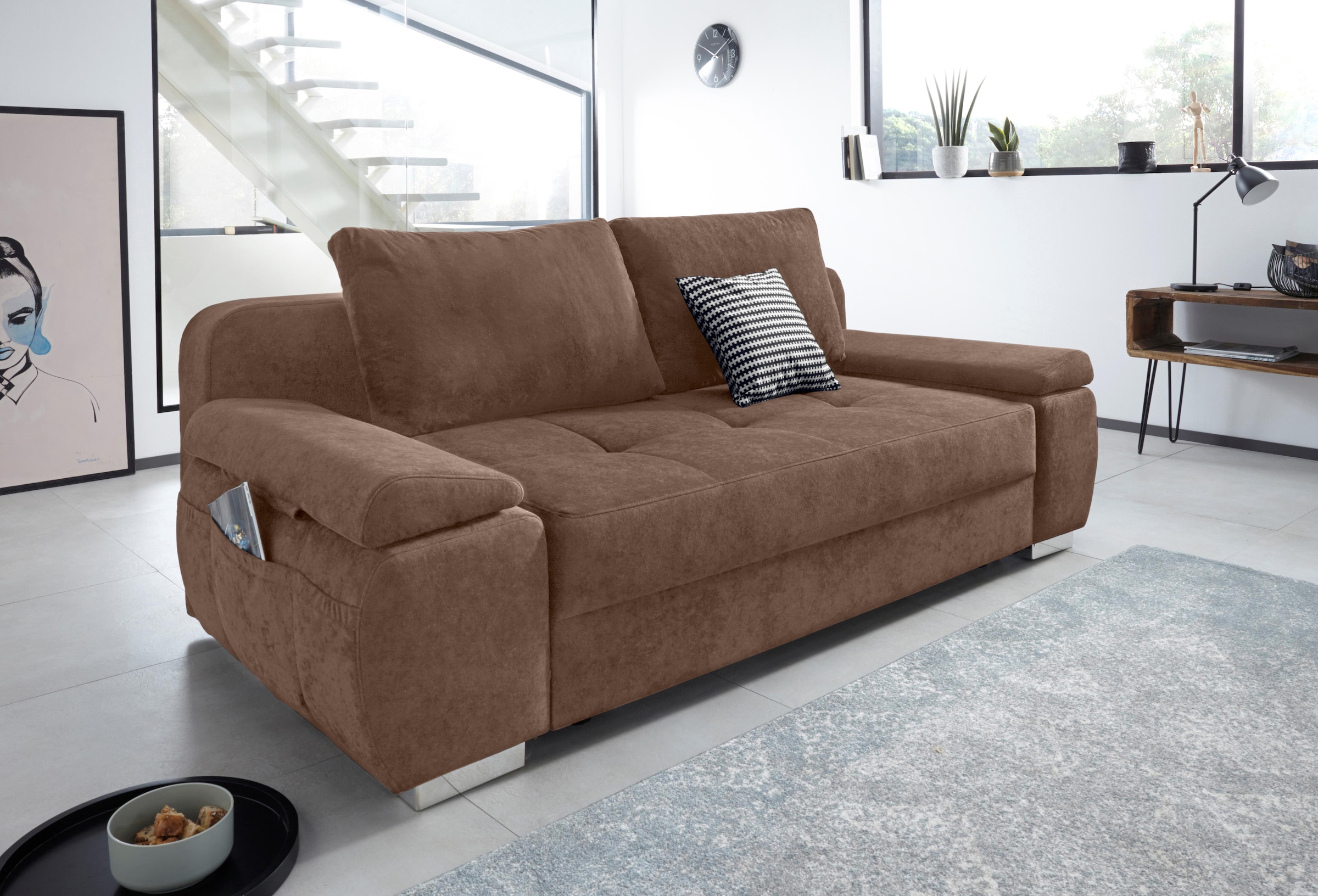 COLLECTION AB Schlafsofa, mit inklusive Topper praktischer und bestellen Seitentasche Utensilien Bettfunktion stellbar, Federkern, Bettkasten, und auf frei Boxspring-Aufbau, Raum im mit für Raten