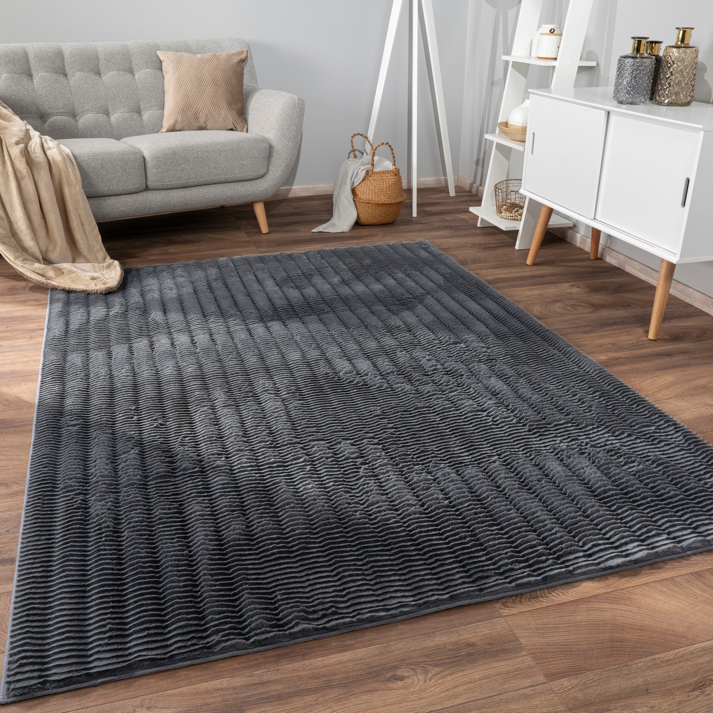 Paco Home Hochflor-Teppich »Arnheim 743«, rechteckig, 27 mm Höhe, Uni Farben, Wellen Muster, besonders weich, Hoch-Tief Effekt