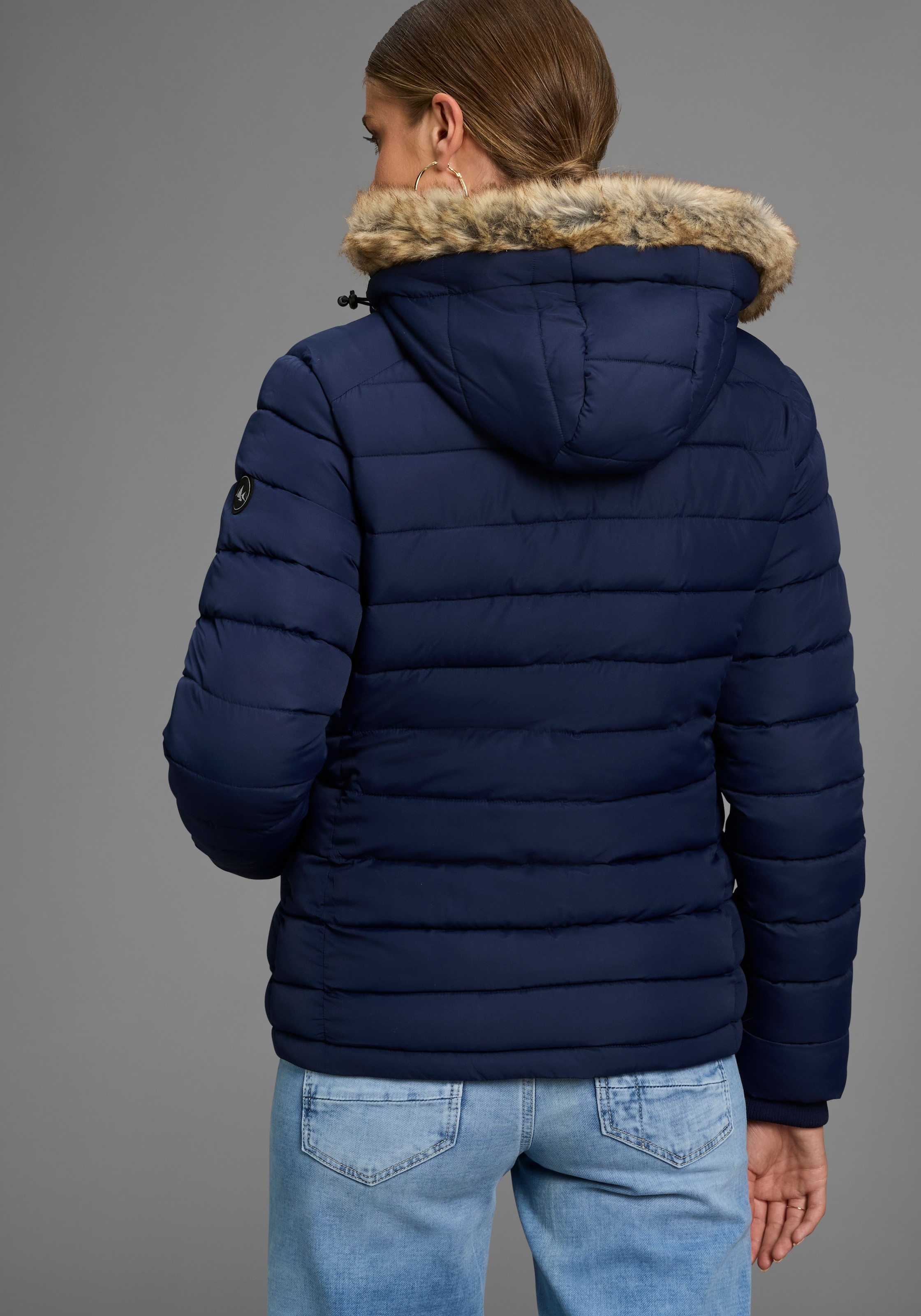 Polarino Steppjacke, mit Kapuze, Kapuze mit Fellimitat zum Abnehmen
