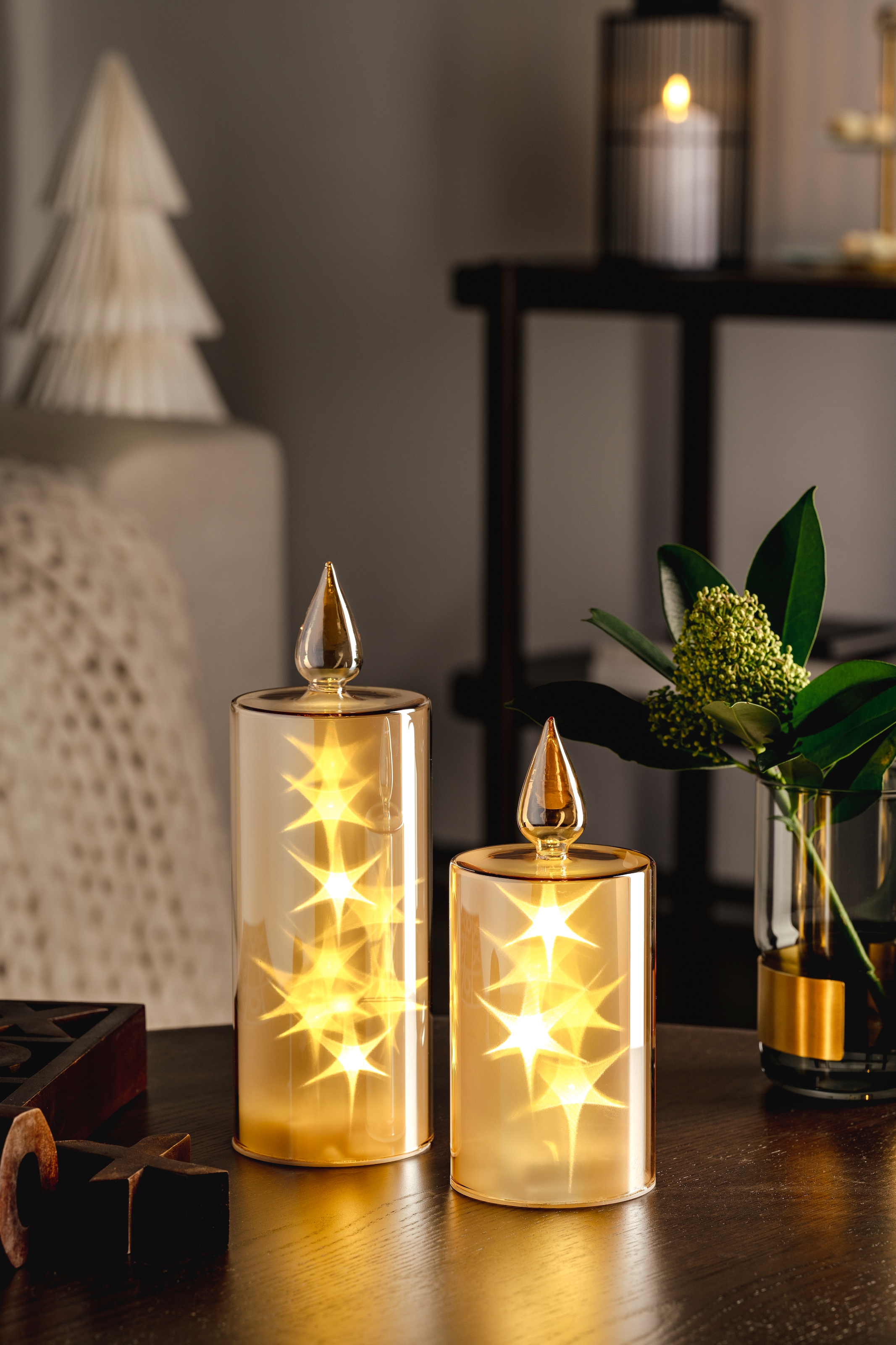 LEONARDO LED Dekolicht »Capanna«, Glaskerze in festlichem Design mit Lüstertechnik