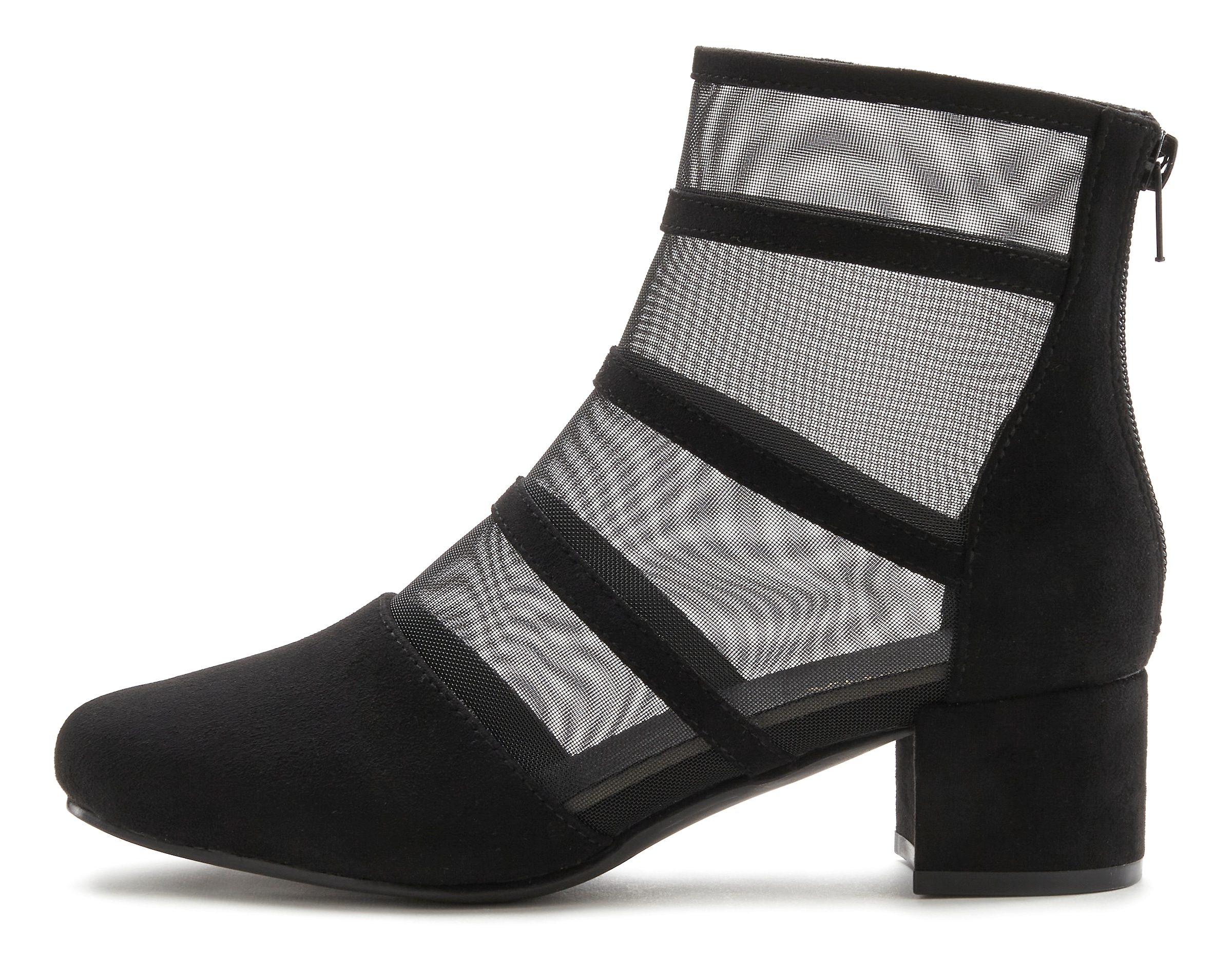 LASCANA Stiefelette »Ankle Boots, Stiefel«, mit modischen Mesh-Einsätzen und Blockabsatz VEGAN