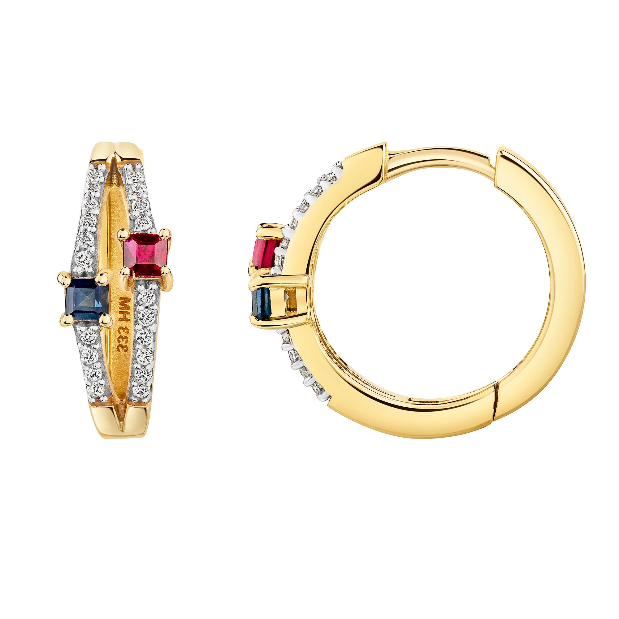 Firetti Paar Creolen »Schmuck Geschenk Gold 333 Ohrschmuck Ohrringe mehrreihige Optik« mit Rubin, Saphir