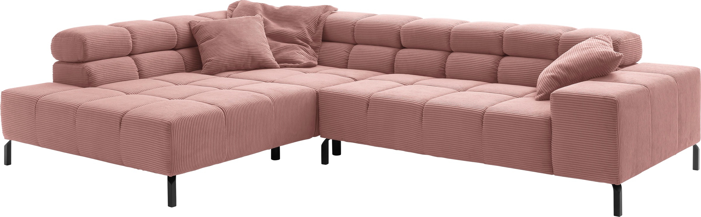 Home affaire Ecksofa »Ancona New, wahlweise motorische Sitztiefenverstellung, auch in Cord« feine Steppung, mit Kopfteilverstellung, 3 Zierkissen,  L-Form