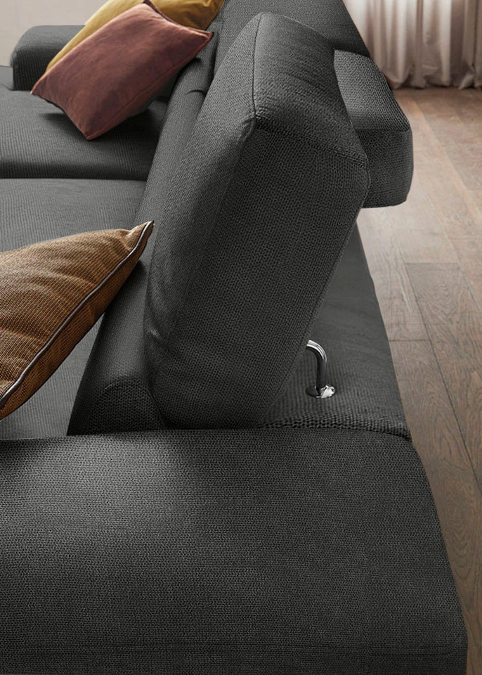 W.SCHILLIG Ecksofa »piedroo, Designsofa mit tollem Sitzkomfort, elegant und bequem, L-Form«, Kopfteilverstellung, wahlweise mit Sitztiefenverstellung, Breite 303cm