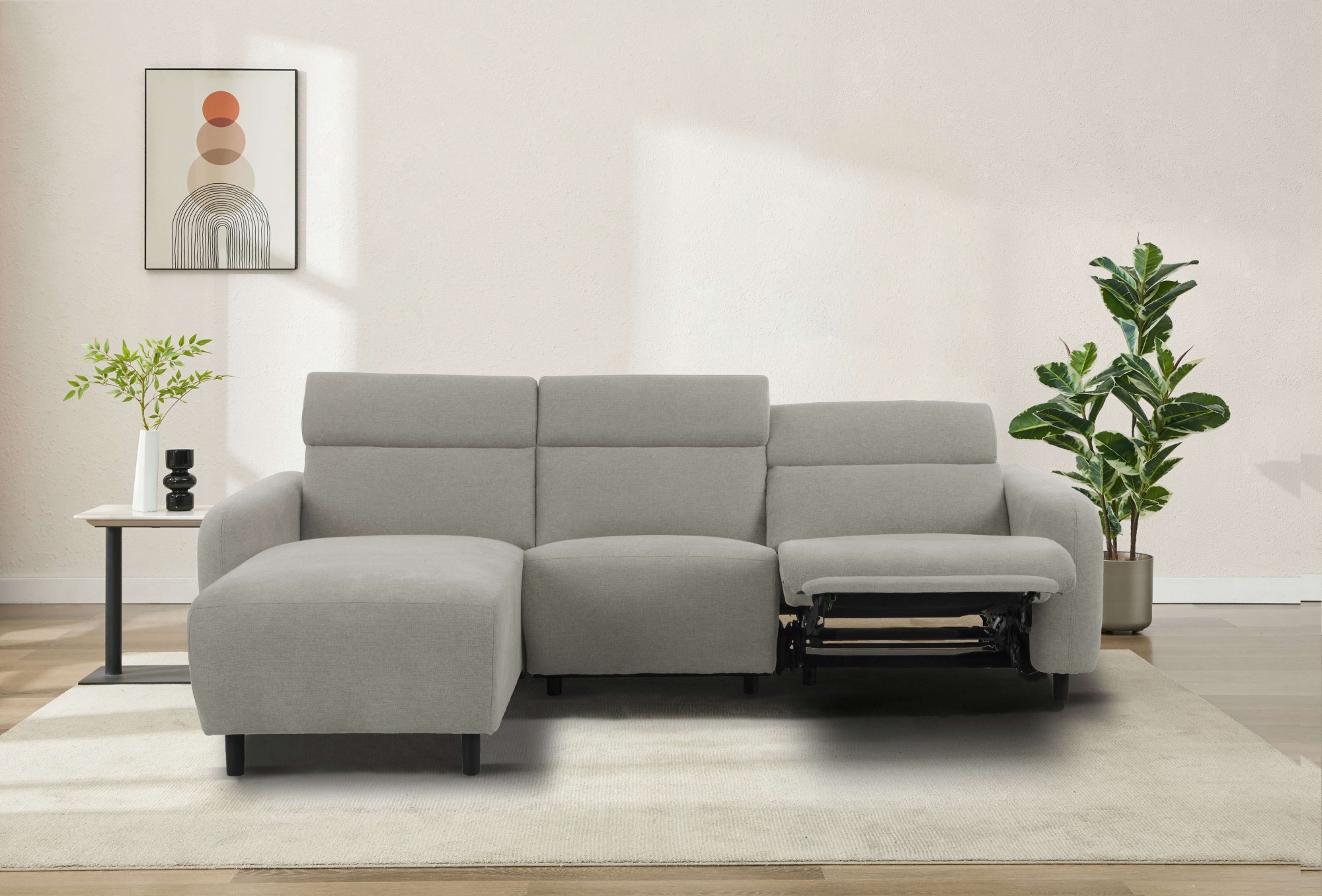 Home affaire Ecksofa »SKAANE Struktur, L-Form, 274 cm, manuelle u. elektrische Funktion,«, 274 cm, mit Kopfteilverstellung und man. oder elektr. Relaxfunktion
