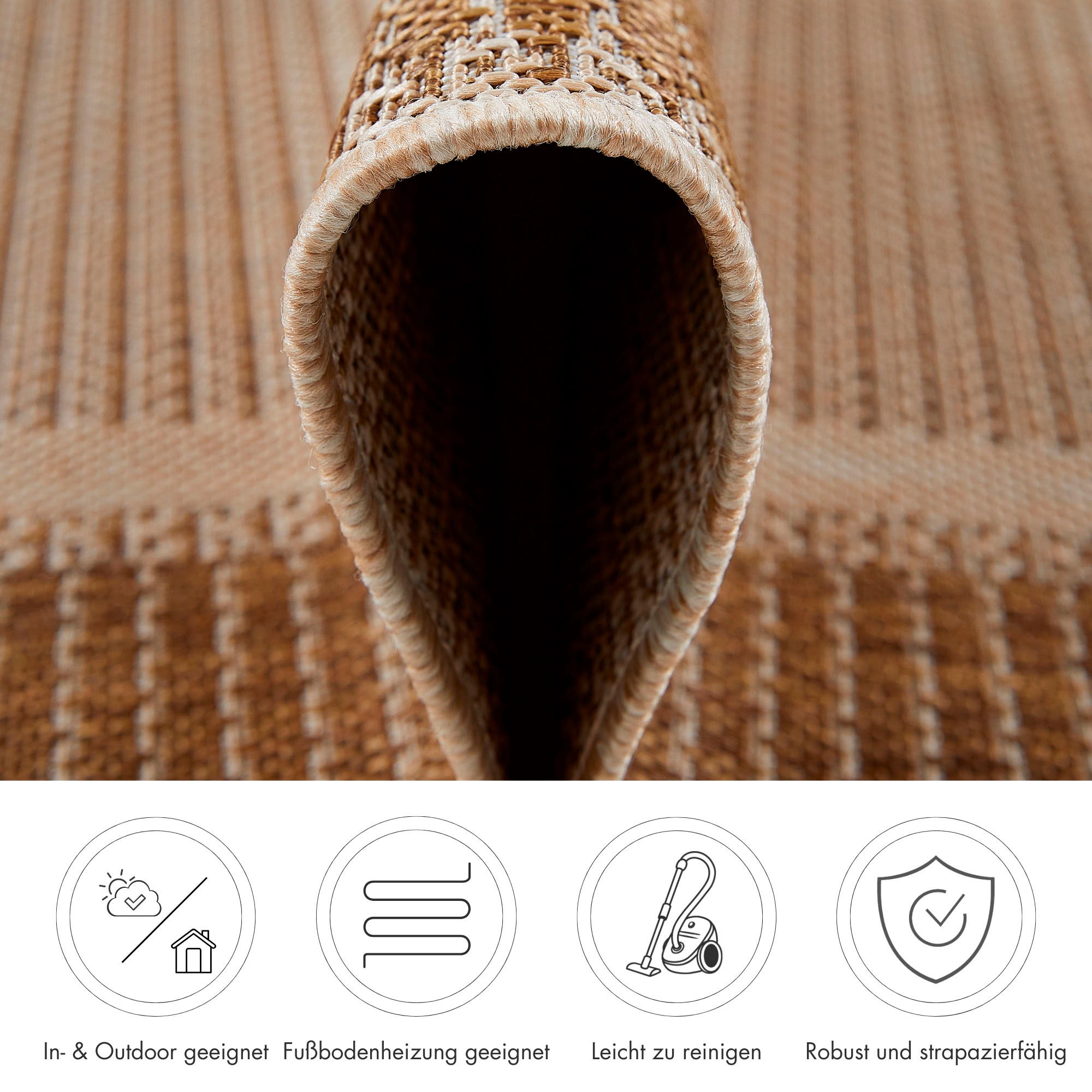 Andiamo Teppich »ARIZONA 2« rechteckig 5 mm Höhe Flachgewebe, mit Bordüre, In- und Outdoor geeignet, Wohnzimmer