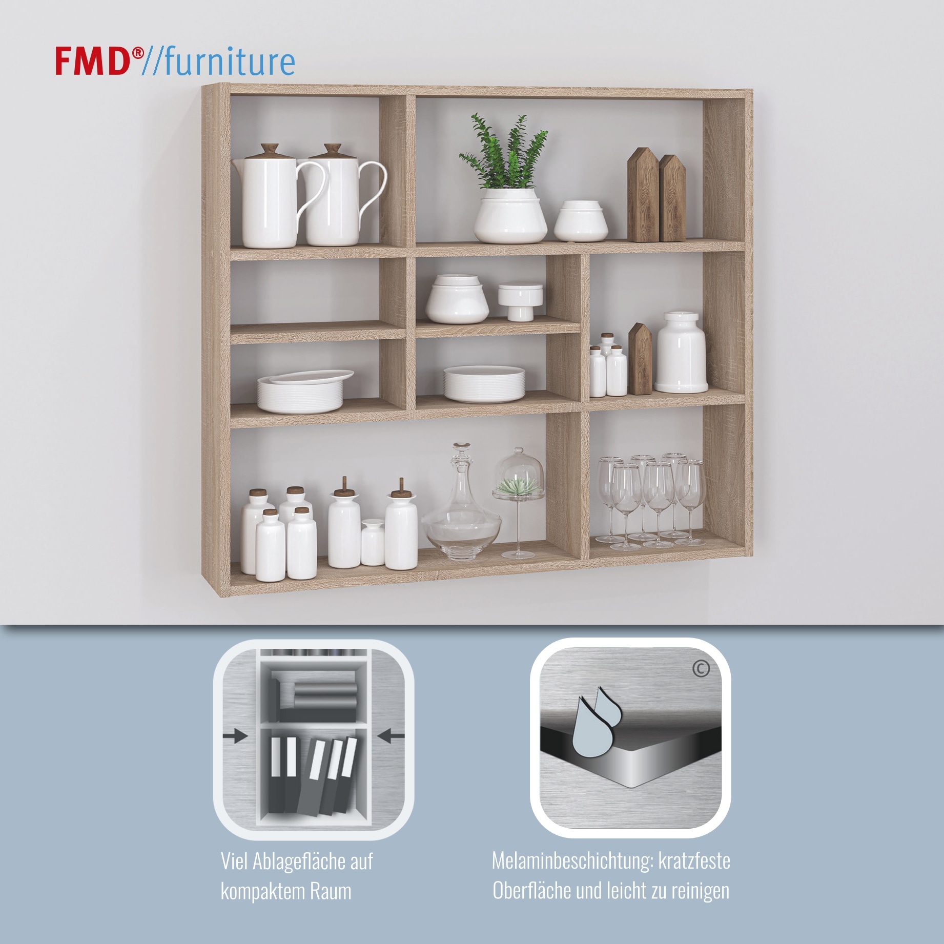 FMD Wandregal »Mika« Regal mit vielen Ablageflächen, 90 cm breit, 78,2 cm hoch