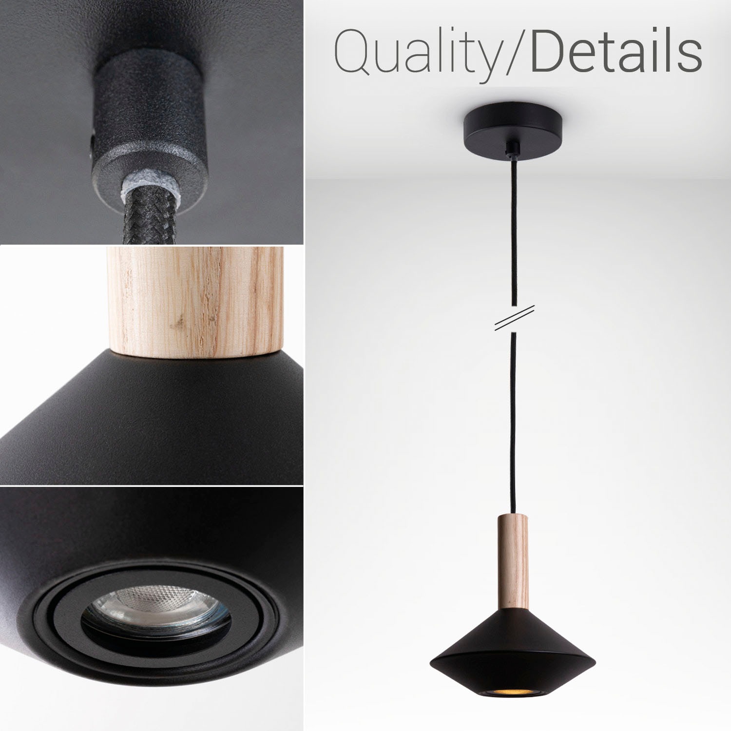 Paco Home Pendelleuchte »MORA« GU10 Wohnzimmer Esszimmer Trichterform Modern Holz Metall GU10