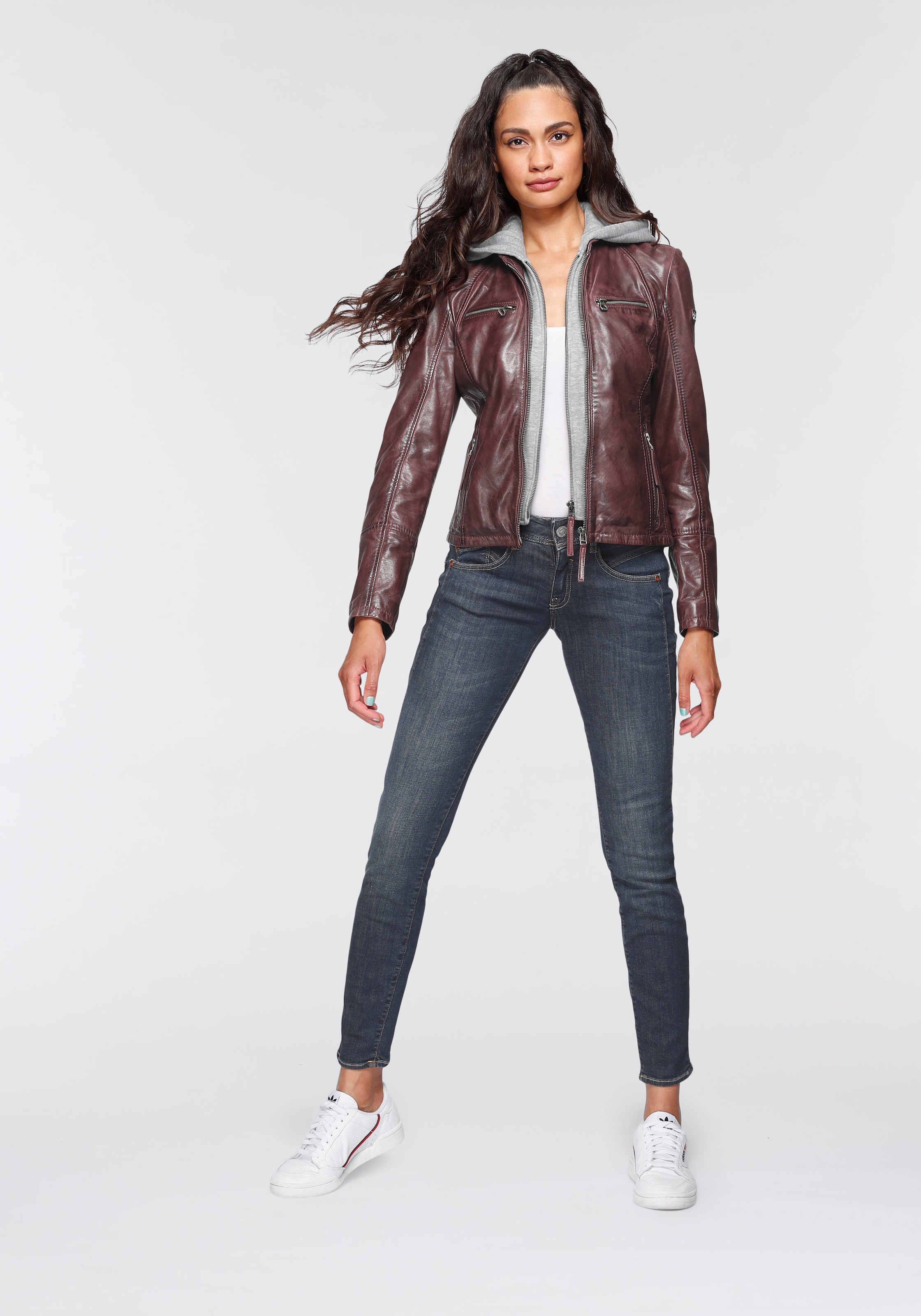 Mauritius Lederjacke »NOLA« mit Kapuze Two-in-One Style - mit abnehmbarer Jersey-Kapuze