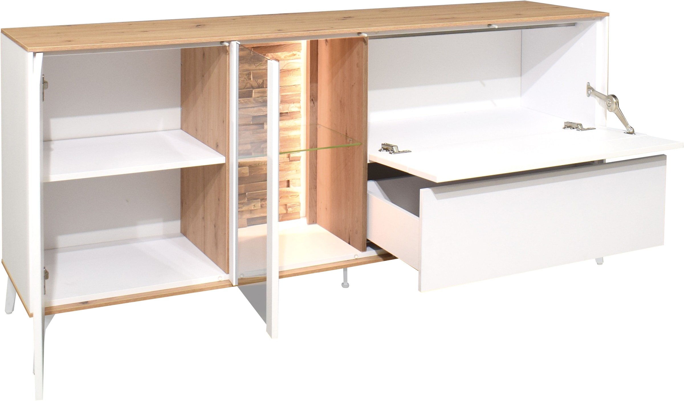 Mäusbacher Lowboard Faro Lowboard B 169 cm, inkl.Beleuchtung, Push to open, Metallfüße