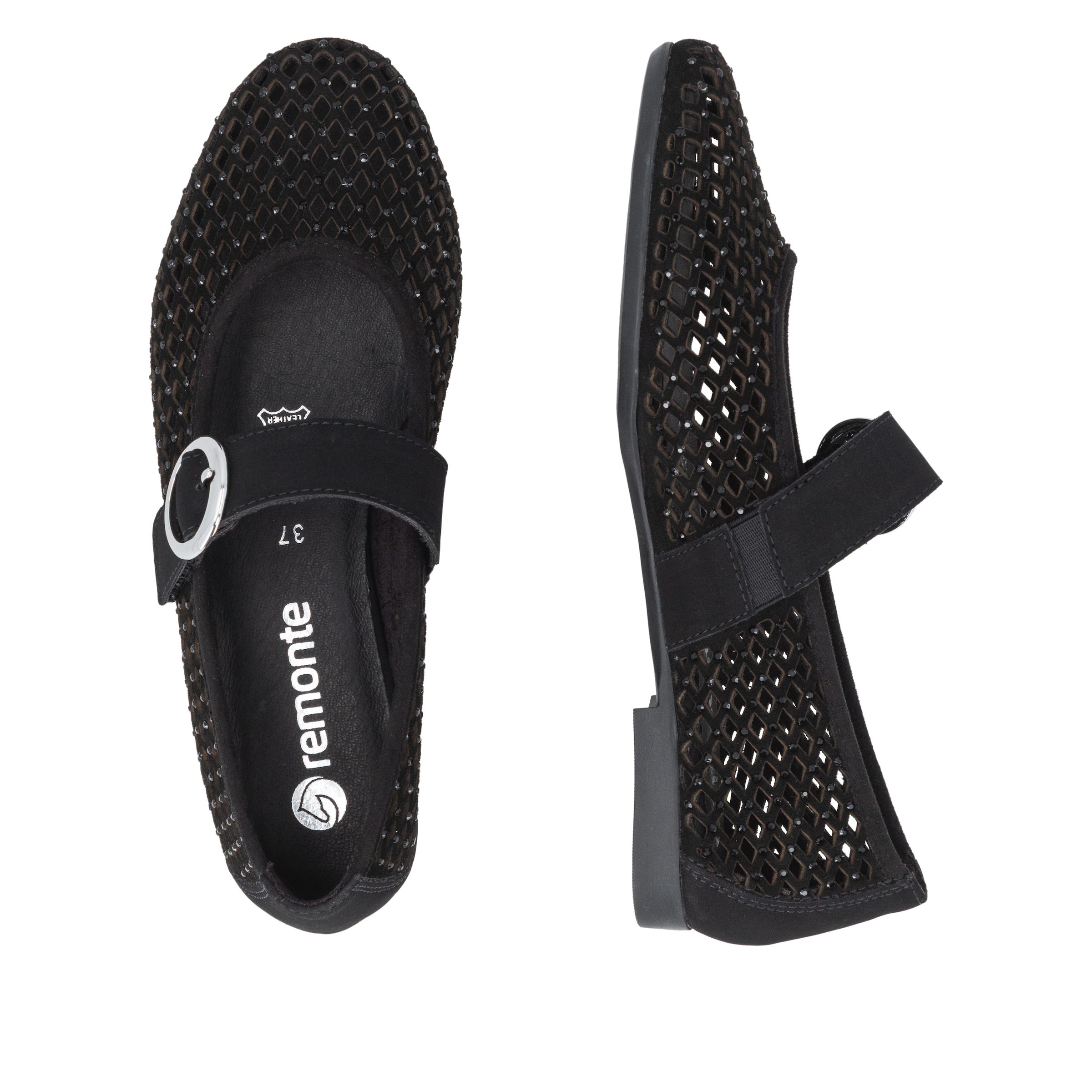 Remonte Riemchenballerina  Loafer, Sommerschuh mit Glitzersteine und Klettverschluss